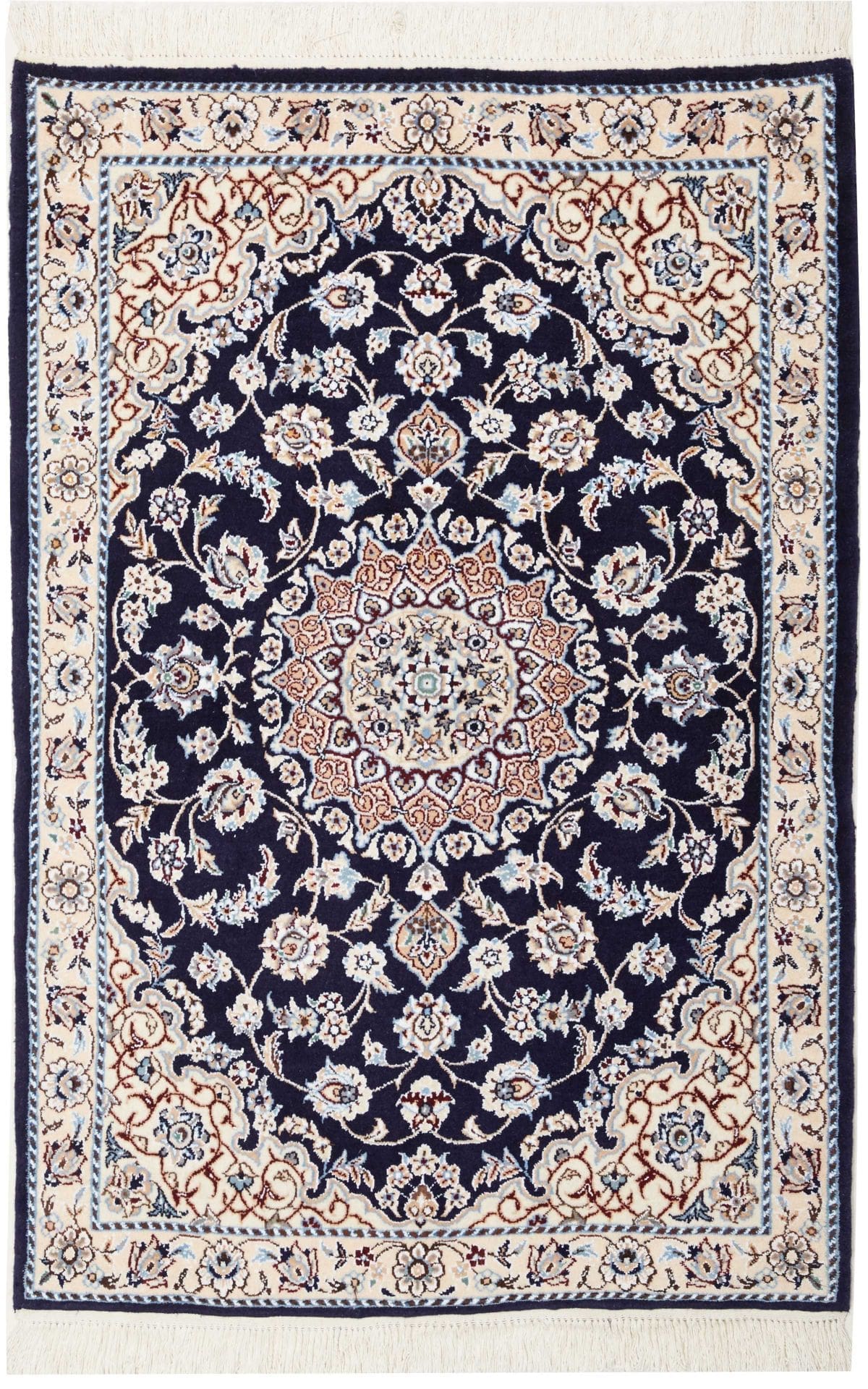 Nain Teppich 81 x 120cm, florale Muster, Schurwolle, handgeknüpft