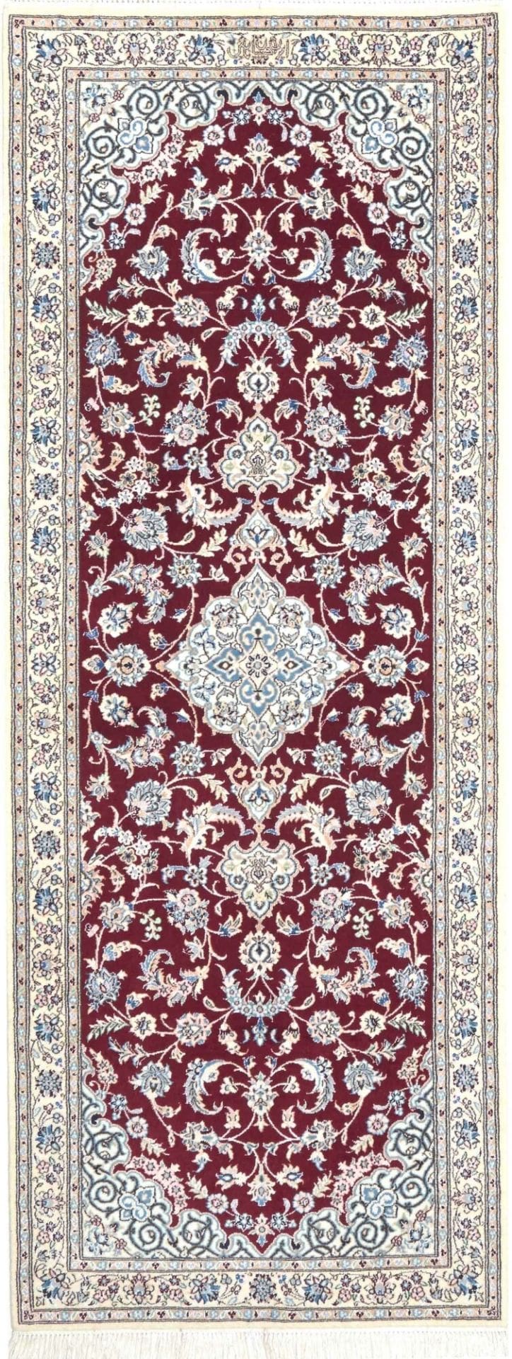 Nain Teppich 81 x 210 cm, florales Muster, handgeknüpft