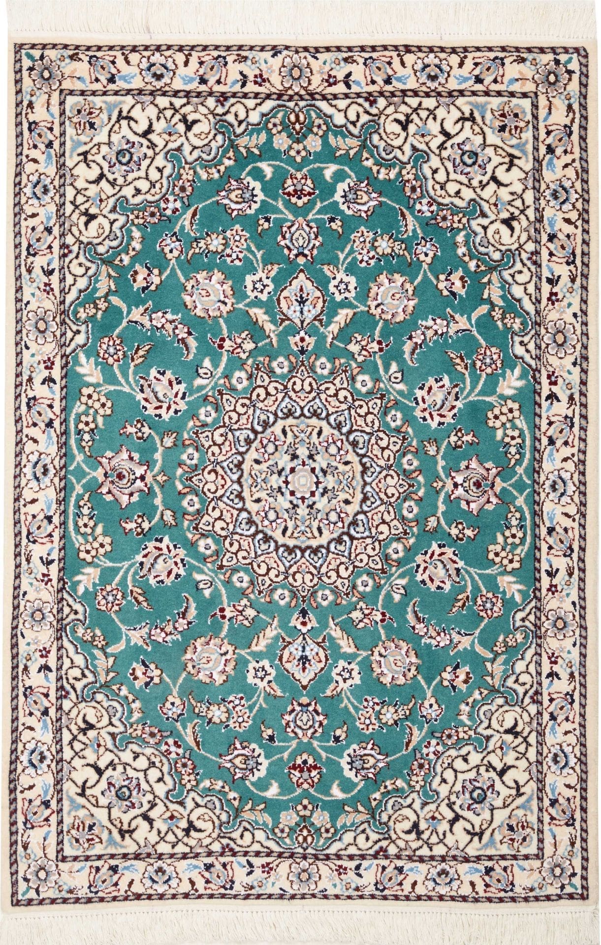 Nain Teppich 82 x 116cm, florales Muster, handgeknüpft, Perserteppich