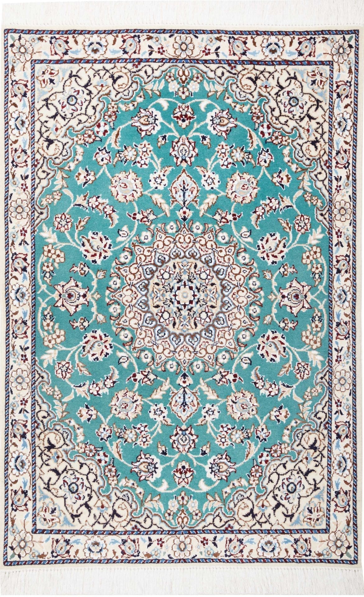 Nain Teppich 82 x 120 cm, florales Muster, handgeknüpft, Perserteppich