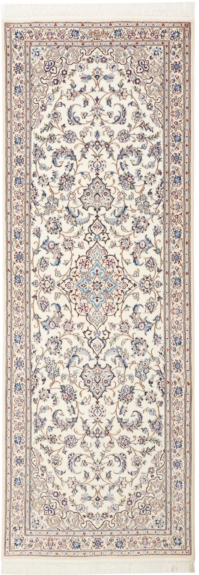 Nain Teppich 82 x 220 cm, florales Muster, handgeknüpft, Perserteppich