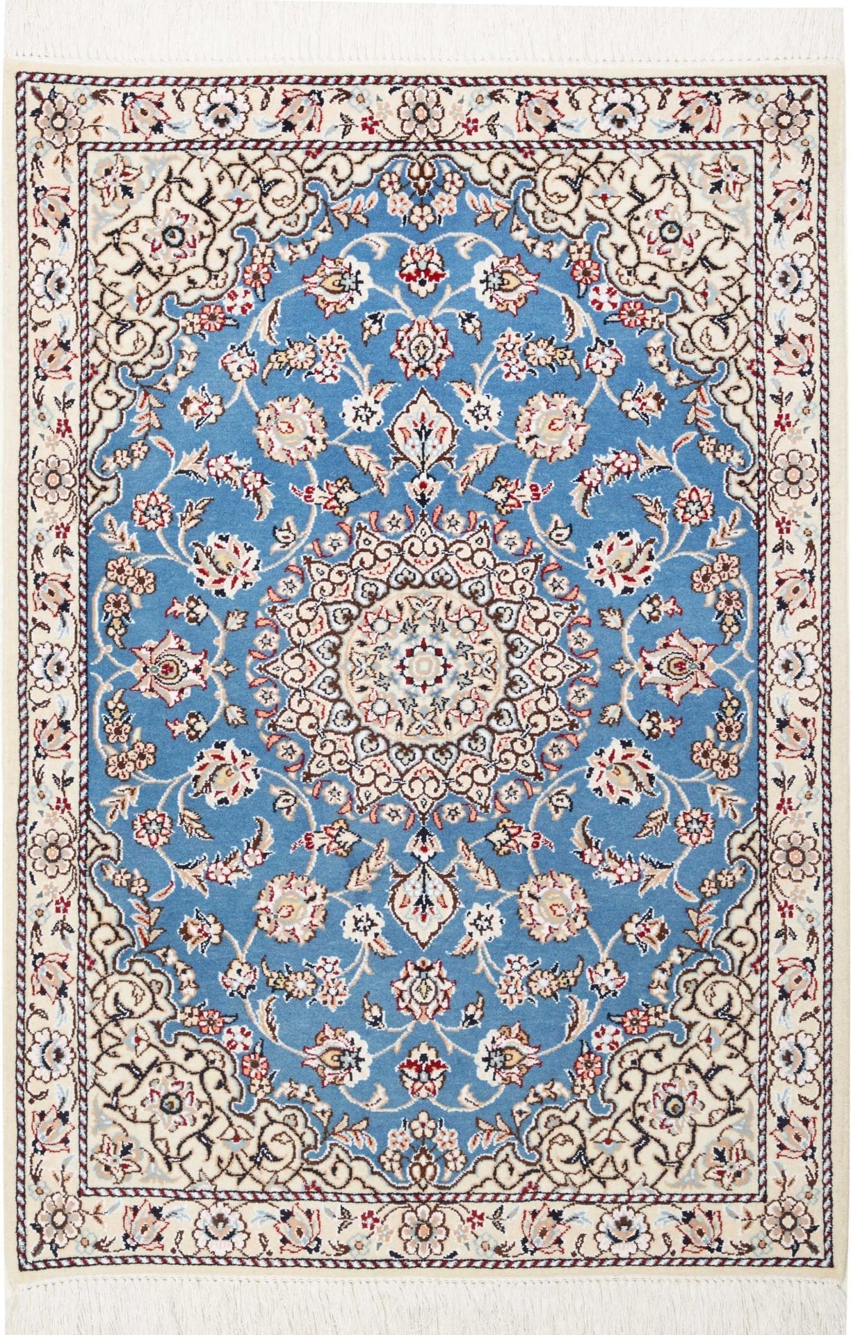 Nain Teppich 83 x 118 cm, florales Design, handgeknüpft