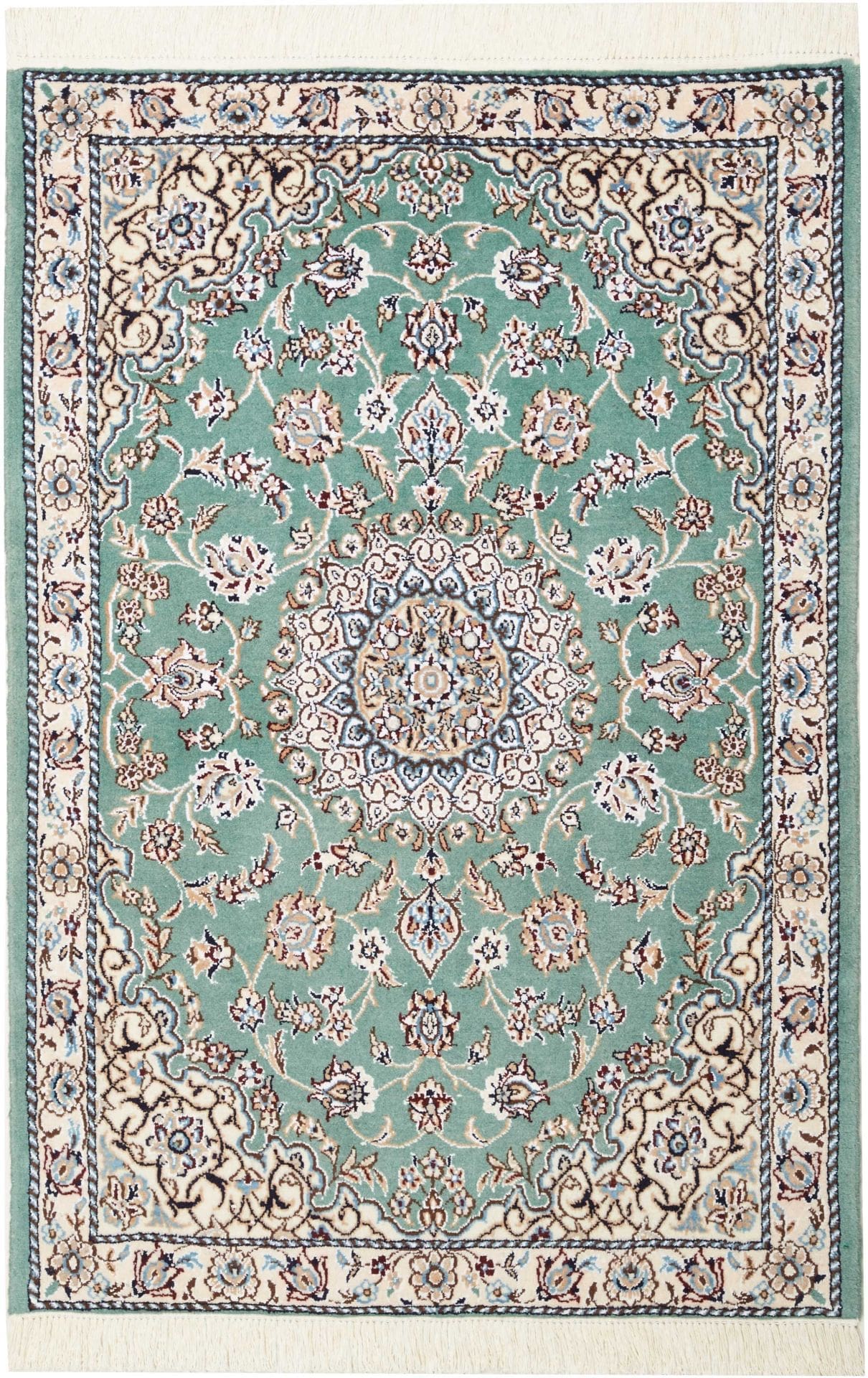 Nain Teppich 83 x 120cm, florales Design, Schurwolle, handgeknüpft