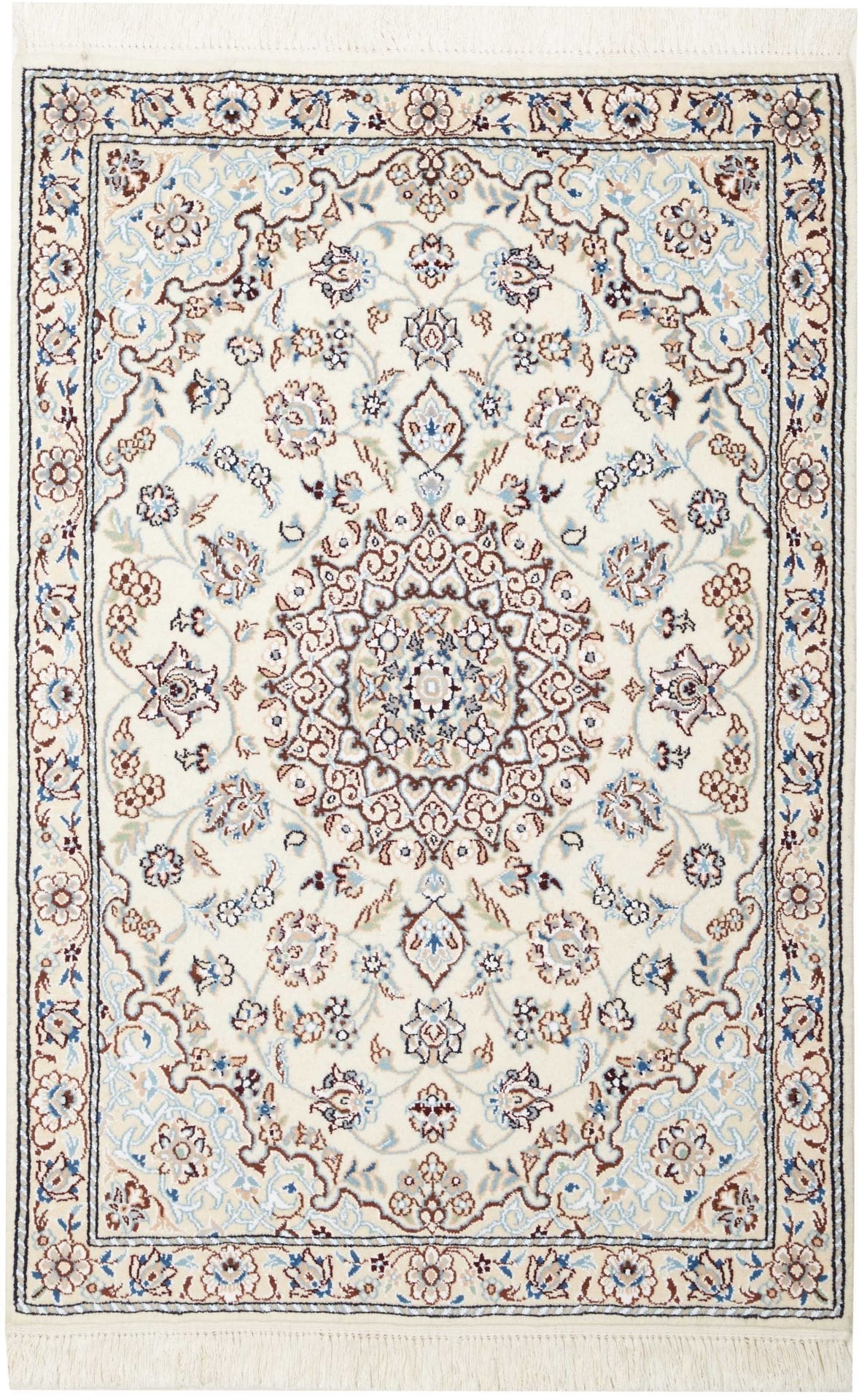 Nain Teppich 83 x 120cm, florales Muster, Schurwolle, handgeknüpft