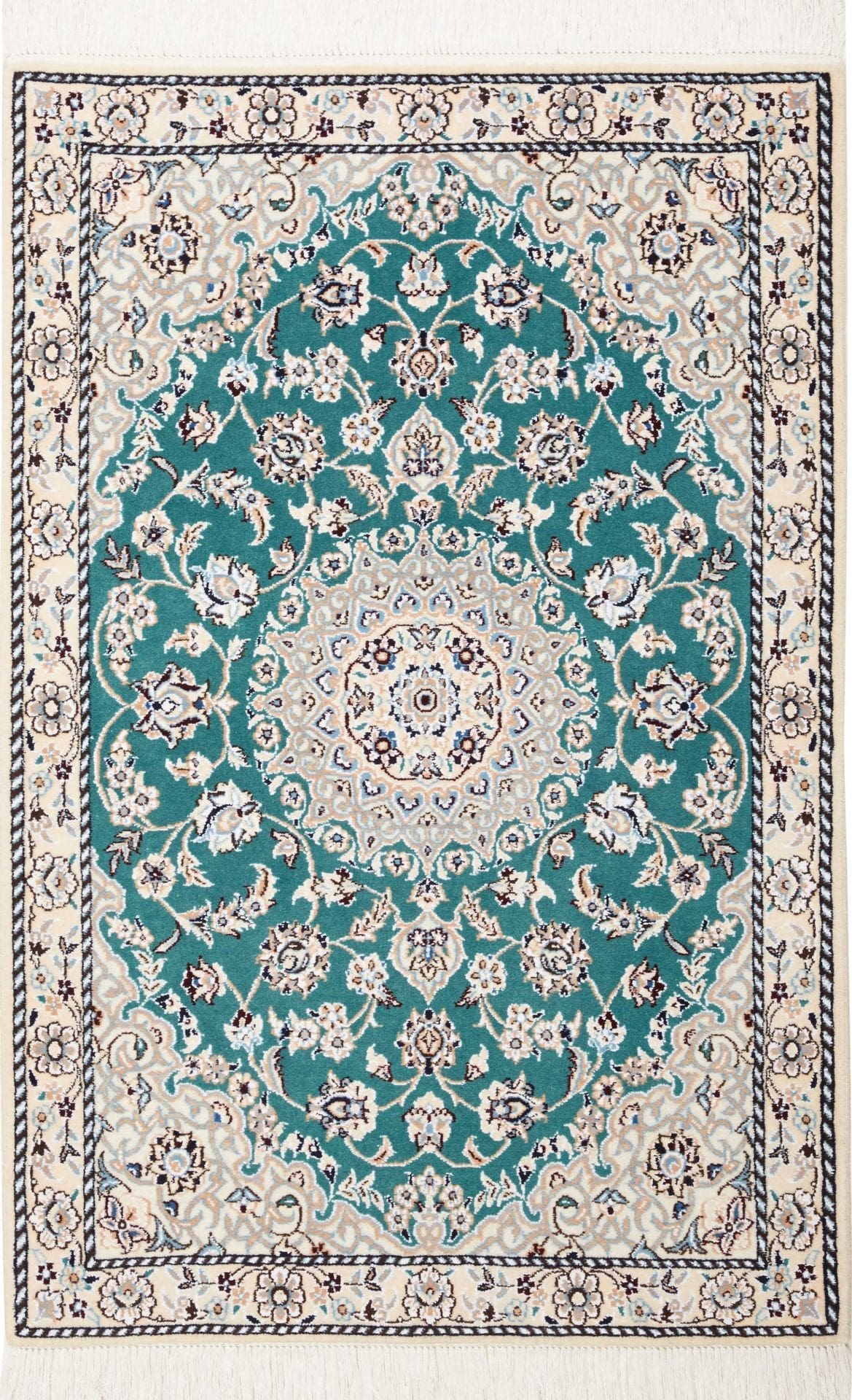 Nain Teppich 83 x 122cm, florales Muster, Schurwolle, handgeknüpft