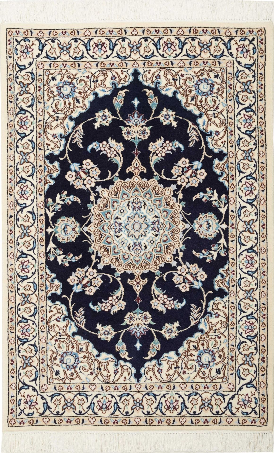 Nain Teppich 85 x 124 cm, florale Muster, Schurwolle, handgeknüpft