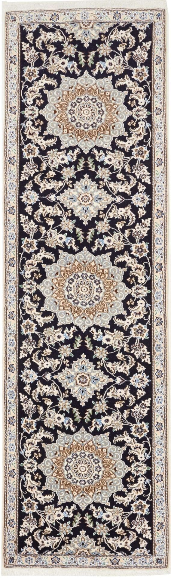 Nain Teppich 85 x 295 cm, florales Muster, Schurwolle, handgeknüpft