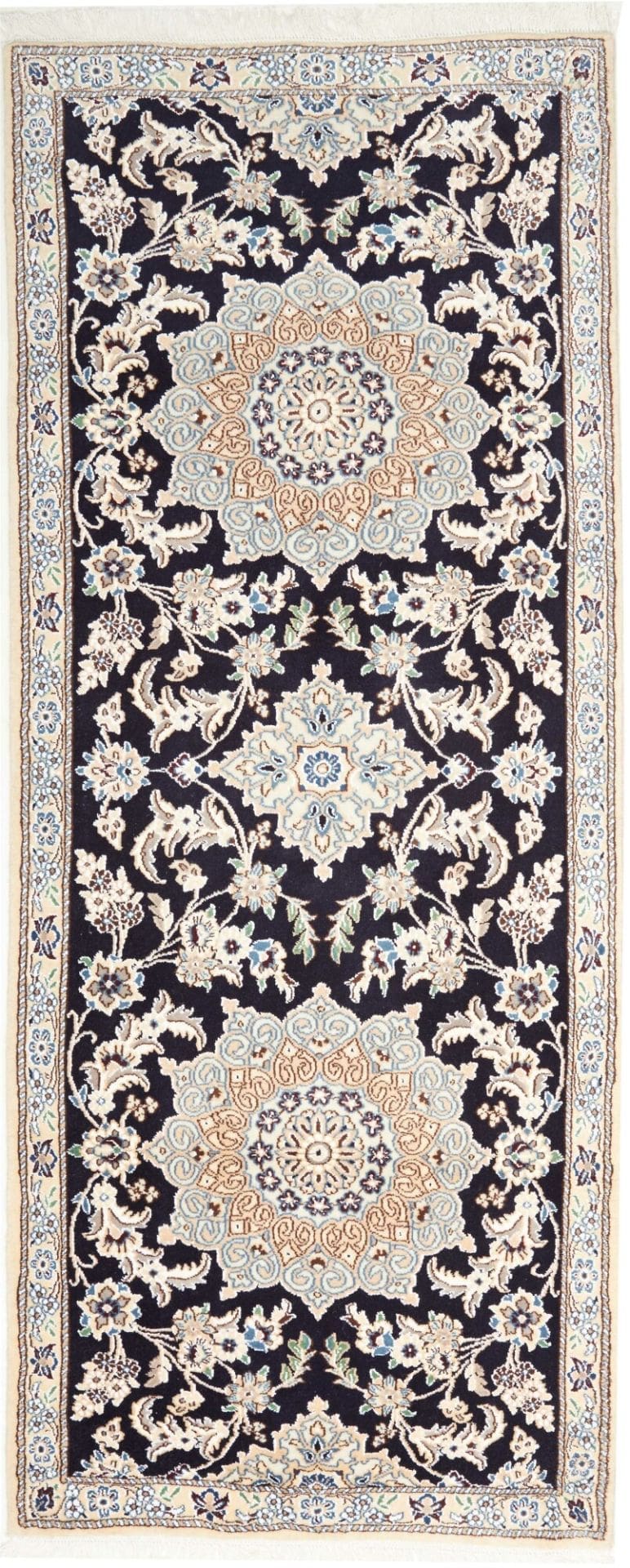 Nain Teppich 87 x 202cm, florales Design, handgeknüpft, Perserteppich
