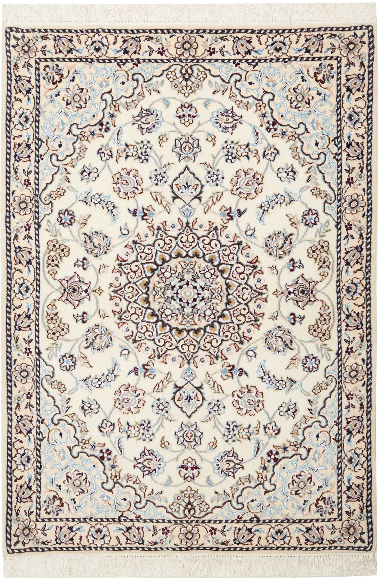 Nain Teppich 88 x 122 cm, florales Design, handgeknüpft