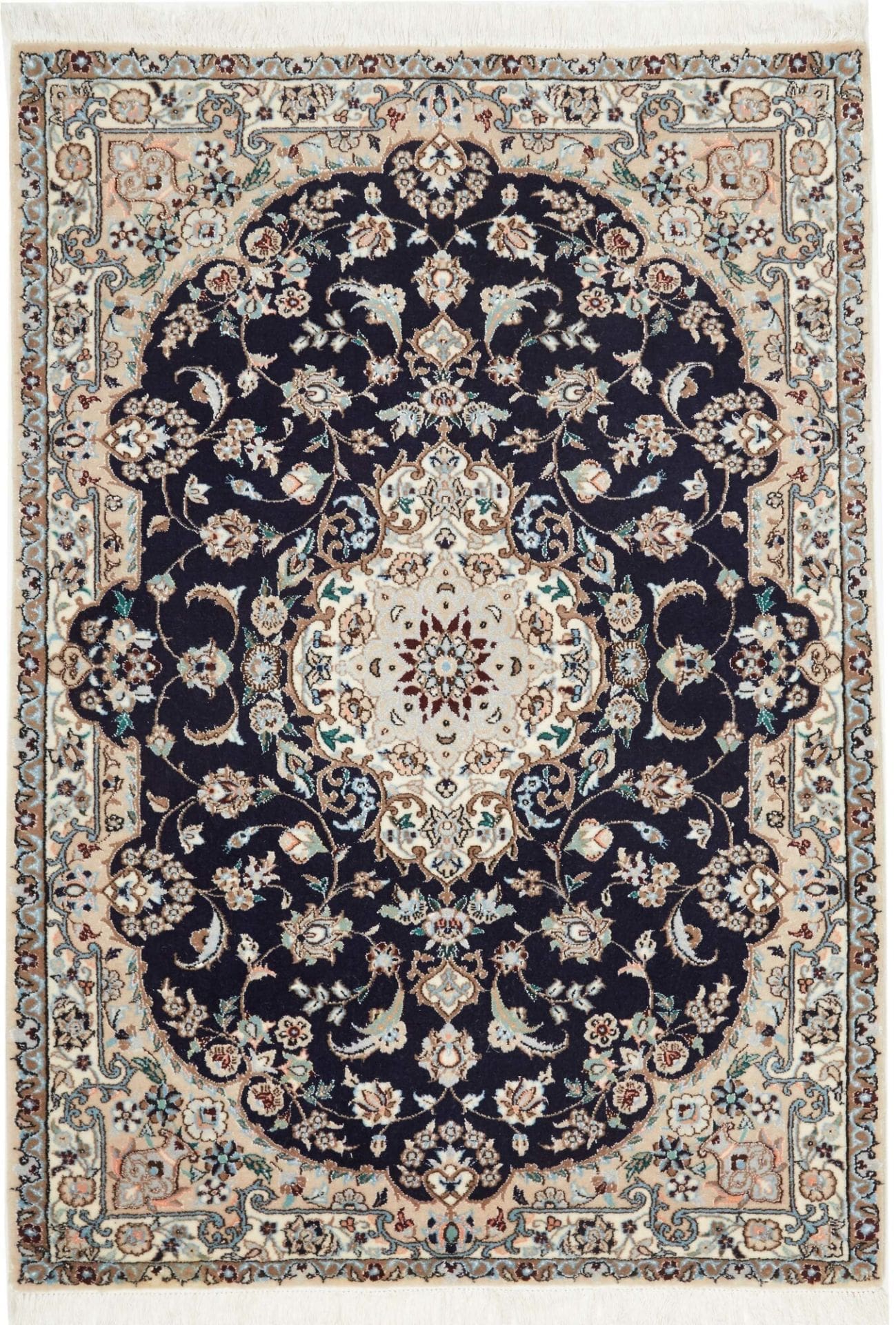 Nain Teppich 88 x 123cm, florales Design, handgeknüpft, Perserteppich