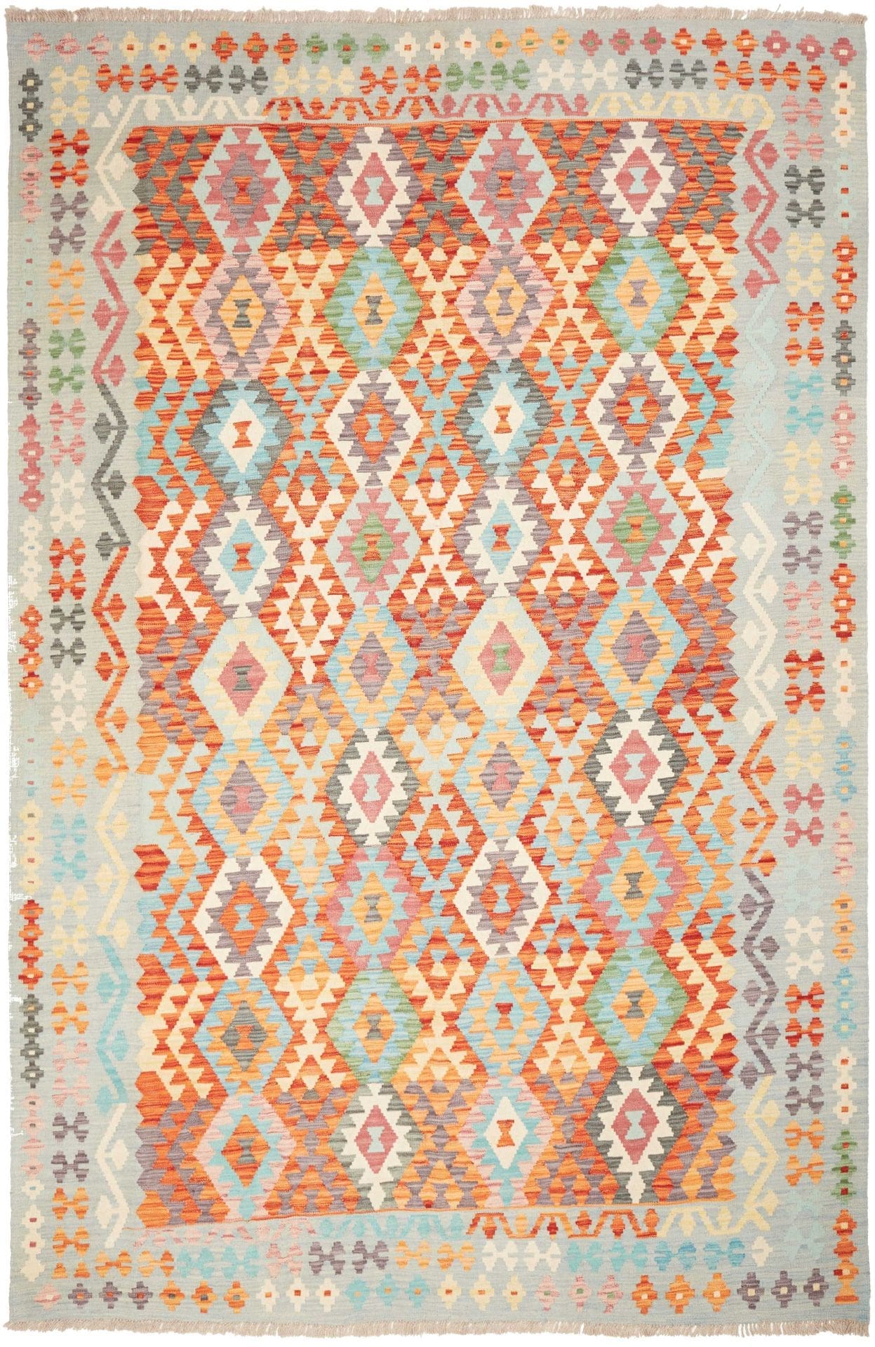 Orient-Kelim 204x299cm, handgewebt, Schurwolle, rustikales Design