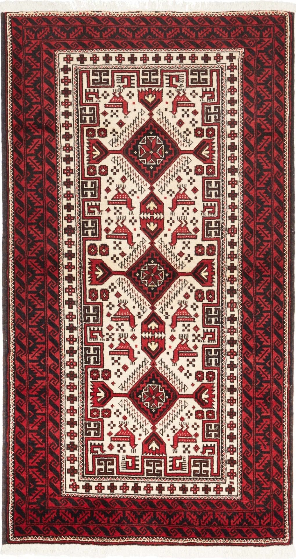 Orientteppich 103 x 187 cm aus Schurwolle, handgeknüpft, floral