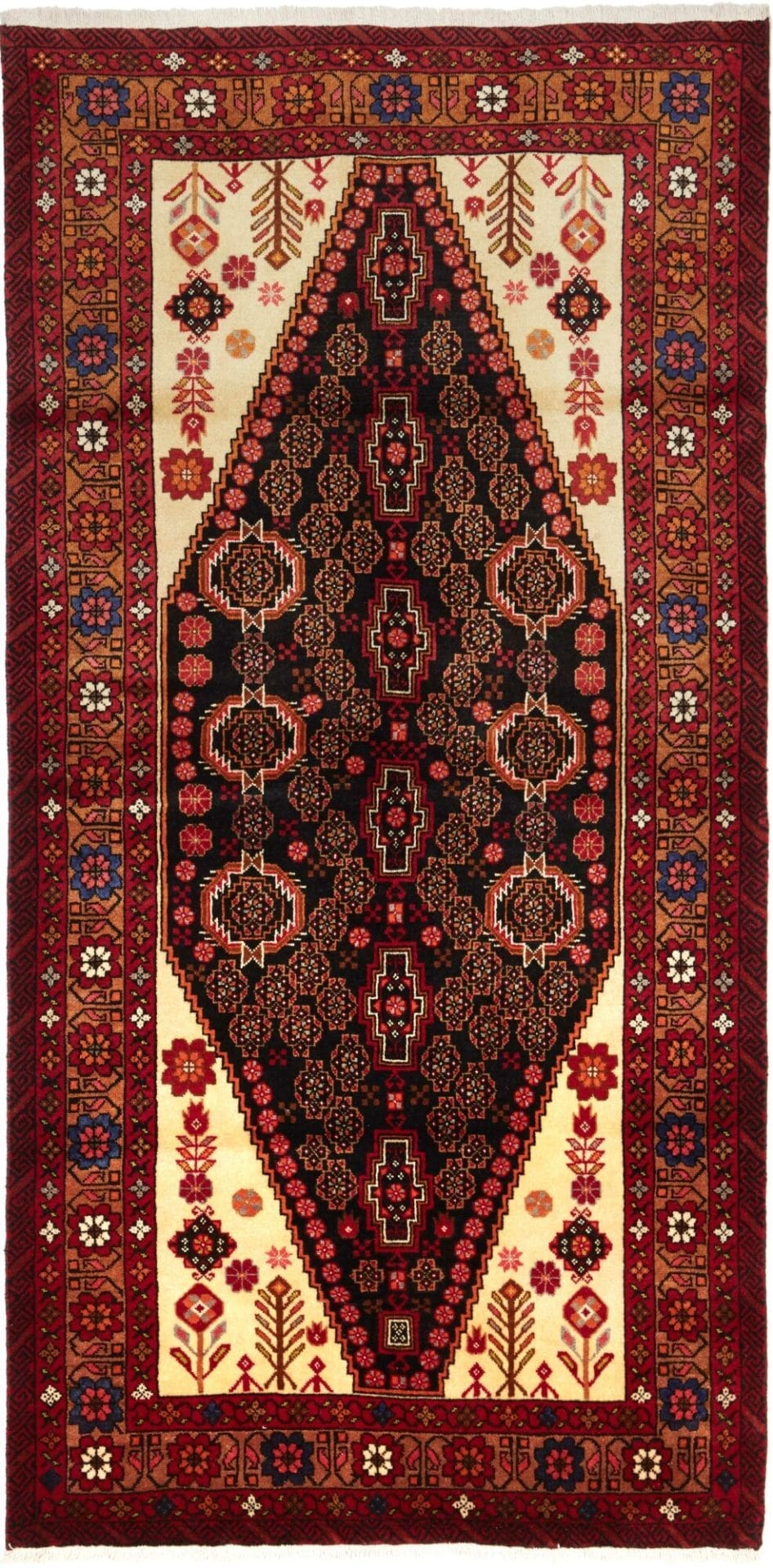 Orientteppich 108 x 213cm | Handgeknüpft | Schurwolle, florales Muster