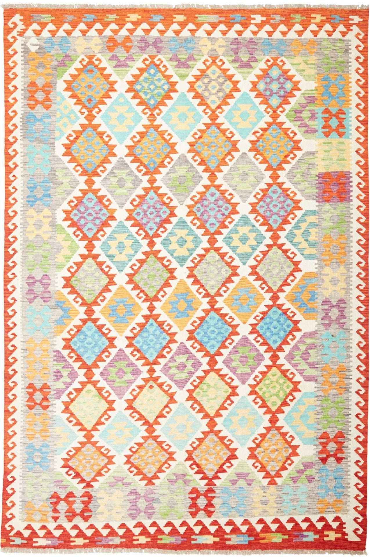 Orientteppich 206 x 298cm, Afghan Kelim, Schurwolle, handgewebt