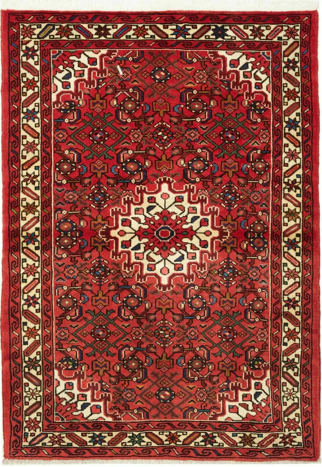 Orientteppich Hamadan 106 x 146cm, Schurwolle, geometrisches Muster, handgeknüpft