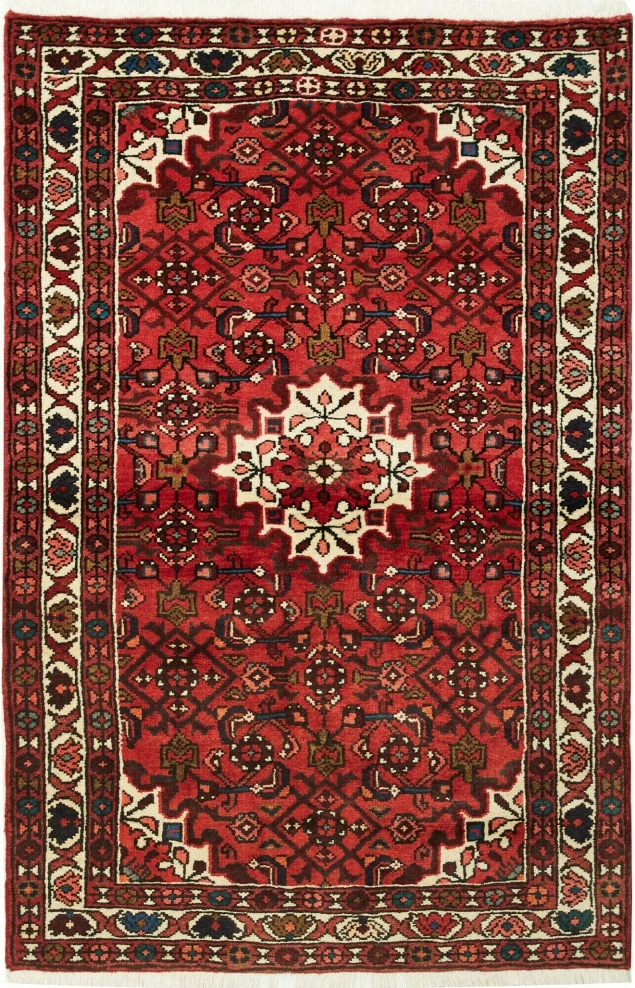 Orientteppich Hamadan 107 x 155 cm in Blau-Rot, handgeknüpft