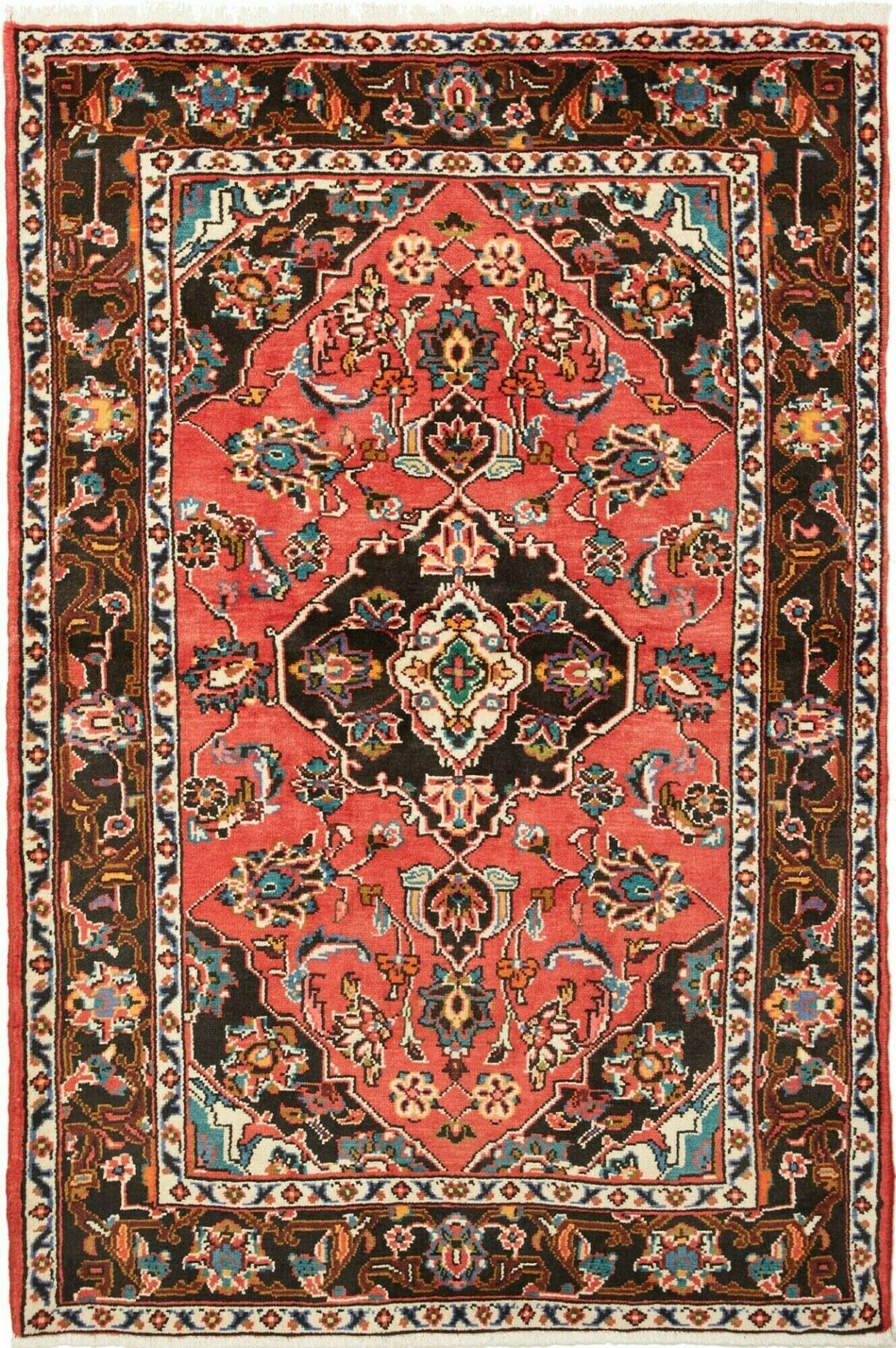 Orientteppich Hamadan 111 x 160cm, Schurwolle, geometrisches Muster, handgeknüpft