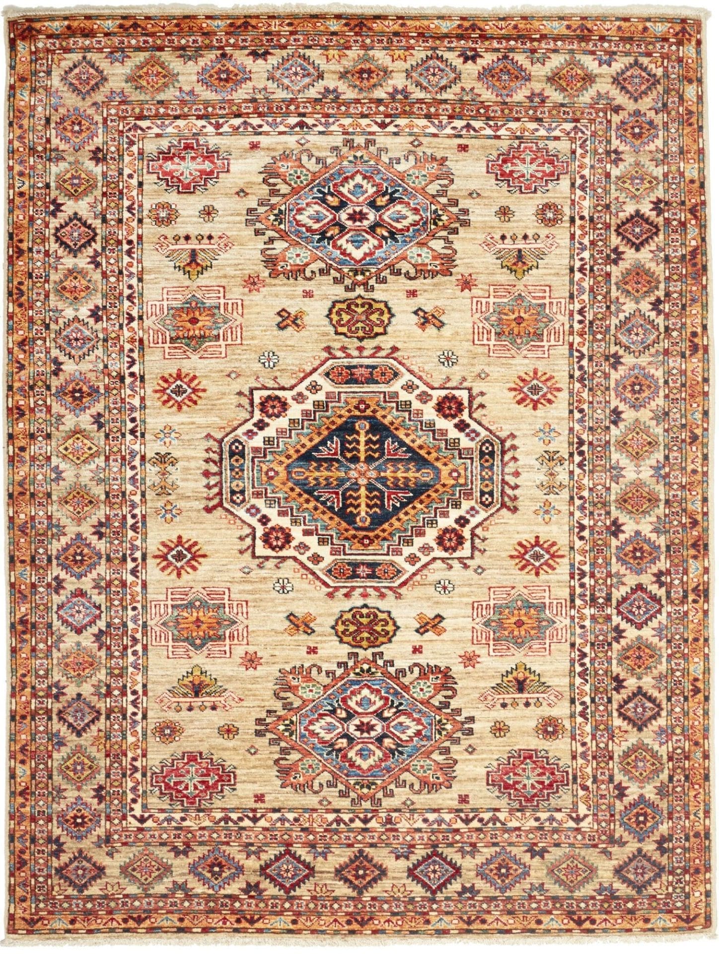 Orientteppich Kazak 153 x 203cm, handgeknüpft, geometrisches Muster