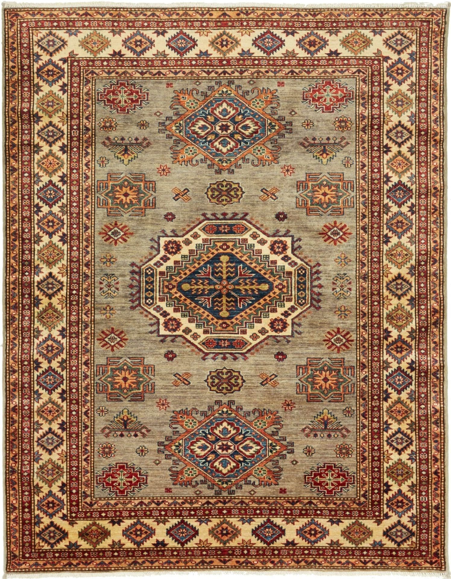 Orientteppich Kazak 157 x 200cm, geometrisch, Schurwolle, handgeknüpft