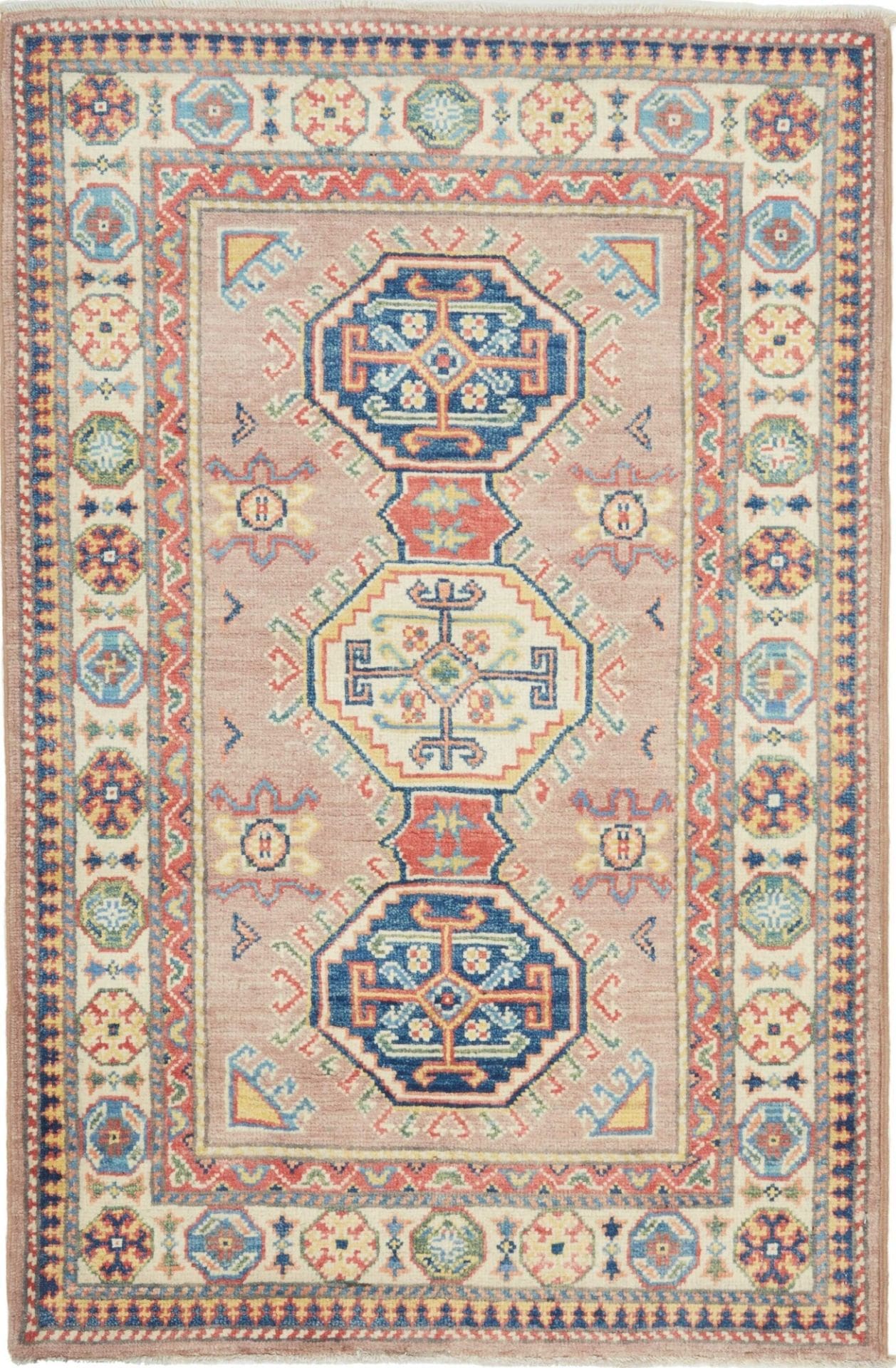 Orientteppich Kazak 85 x 126cm – Handgeknüpft, geometrisches Muster