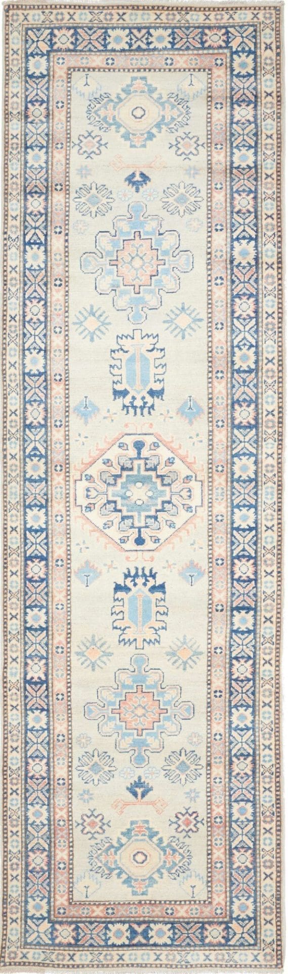 Orientteppich Kazak 93 x 312 cm | Handgeknüpft, geometrisches Muster