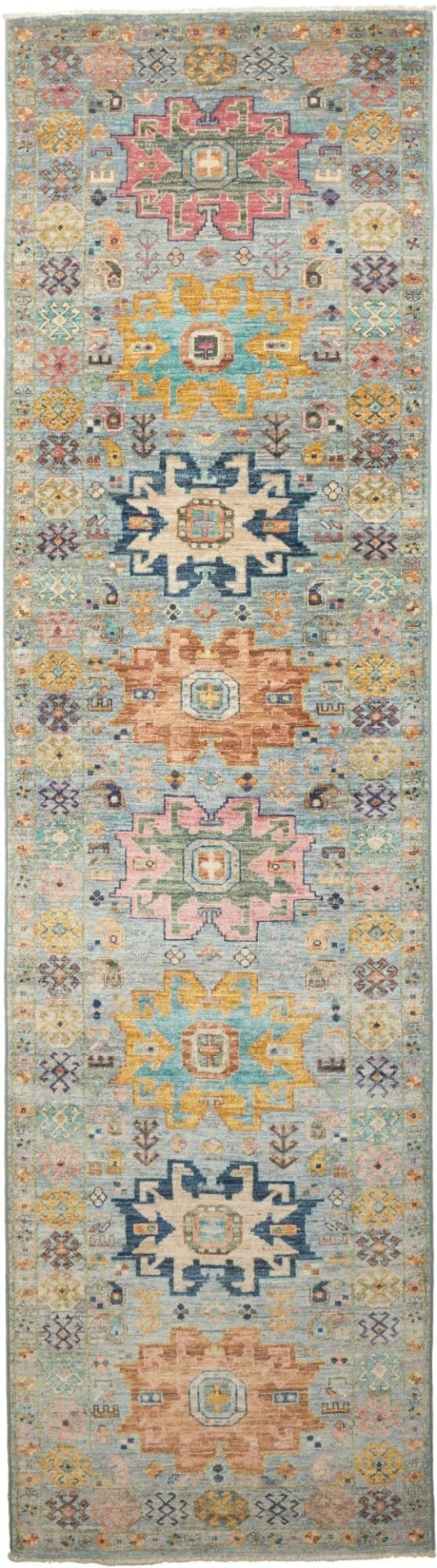 Orientteppich Samarkand 80 x 291 cm, handgeknüpft, Wolle, bunt