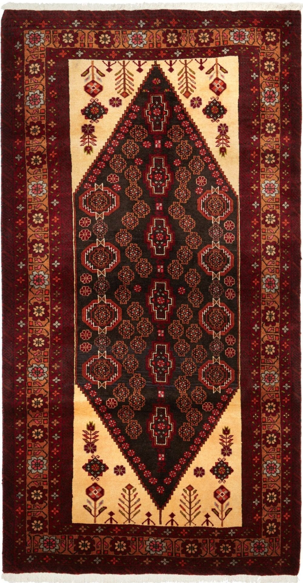 Perserteppich 108 x 198cm aus Schurwolle, handgeknüpft, Nain-Muster