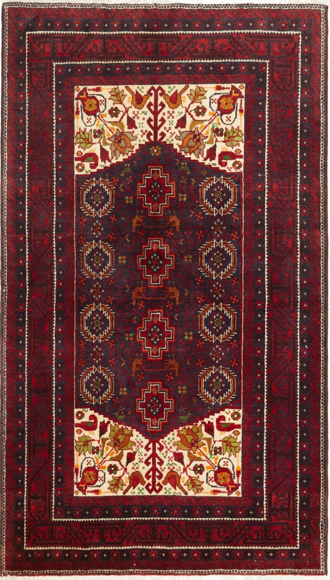 Perserteppich 110 x 190cm, florales Muster, handgeknüpft