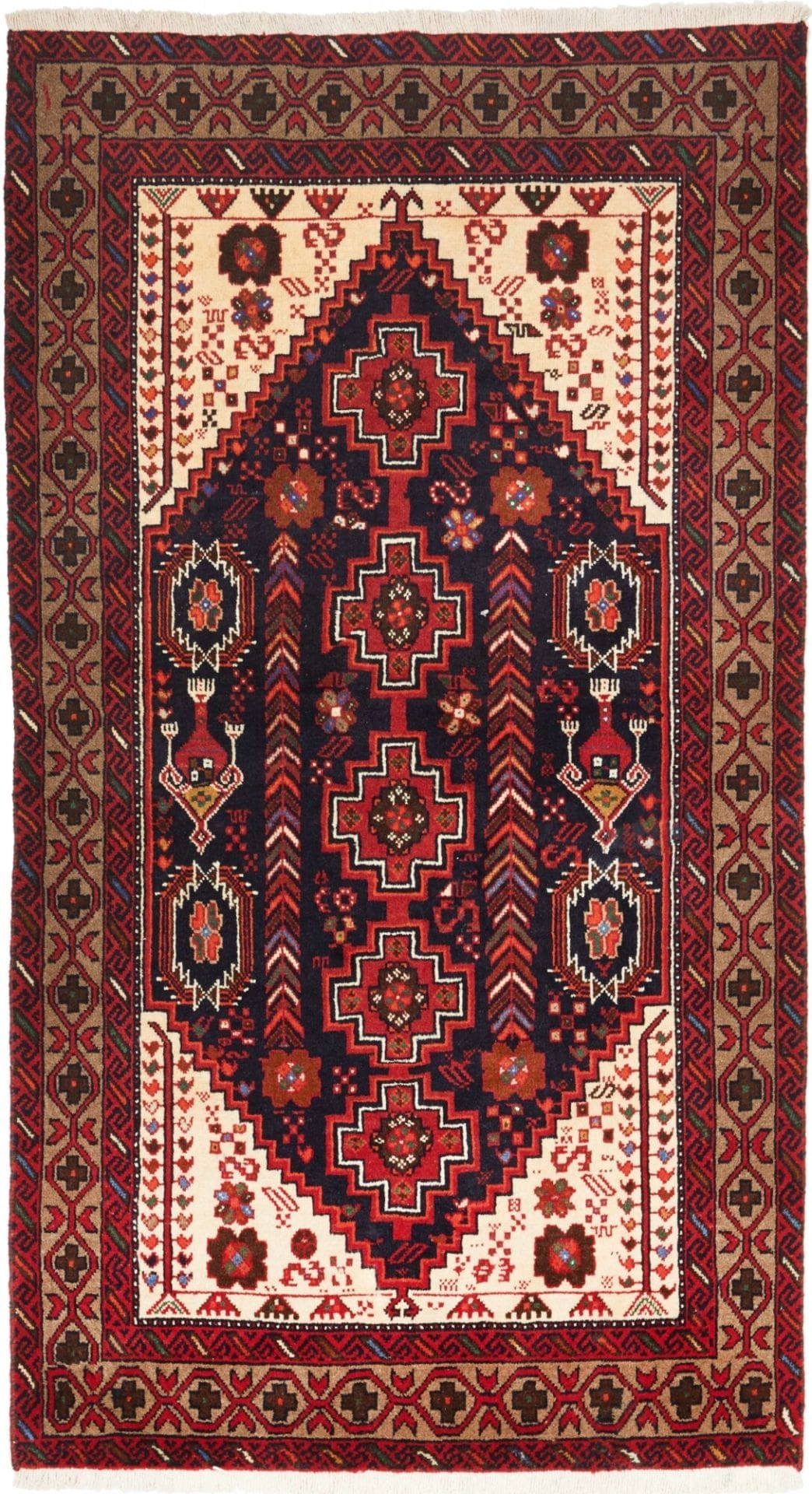 Perserteppich 112 x 194cm, handgeknüpft, florales Muster aus Schurwolle