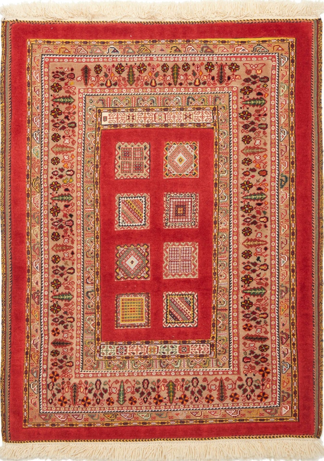 Perserteppich 94 x 118 cm, handgeknüpft, Schurwolle, florales Muster