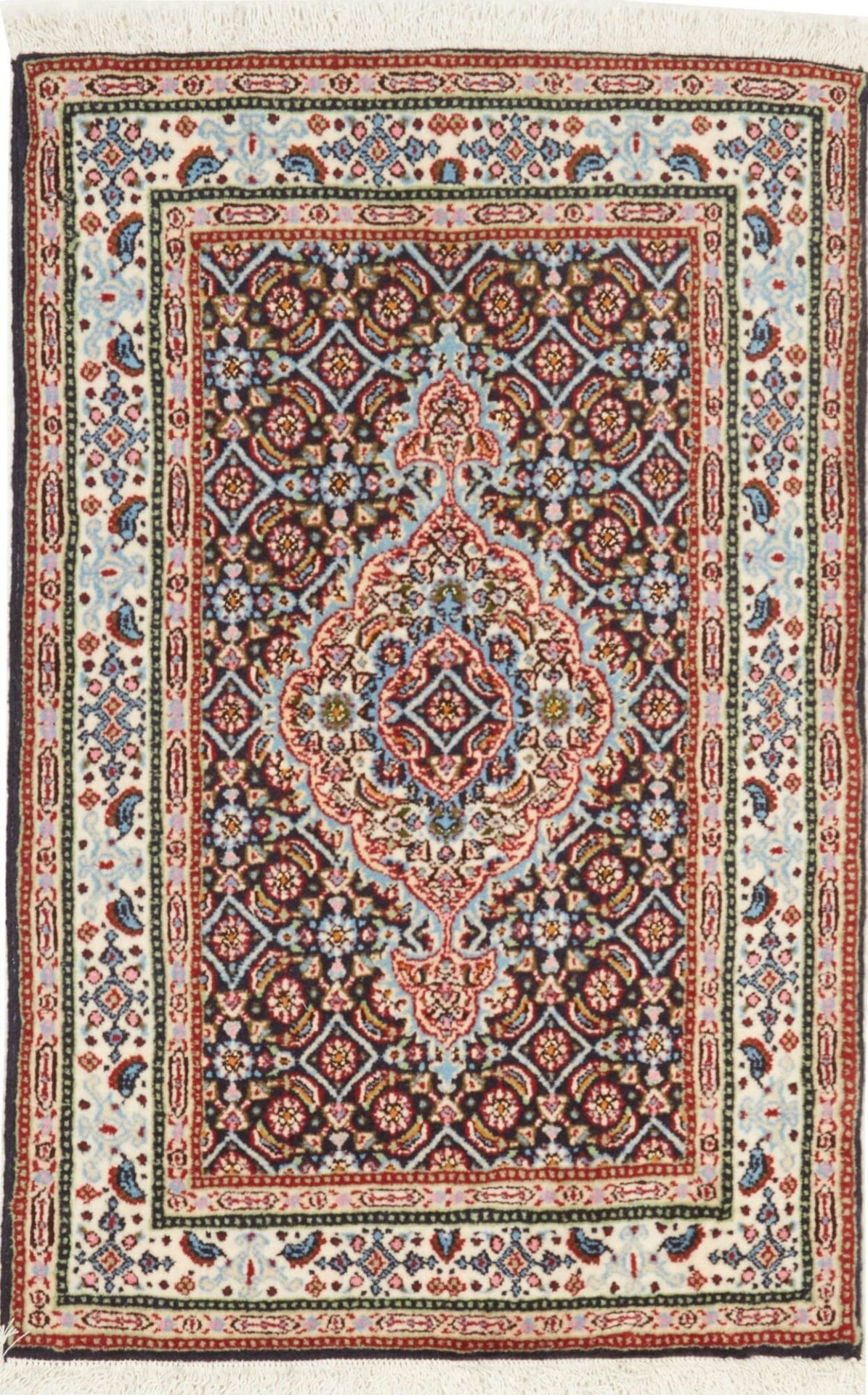 Persischer Moud Teppich 58 x 87 cm, floral, handgeknüpft