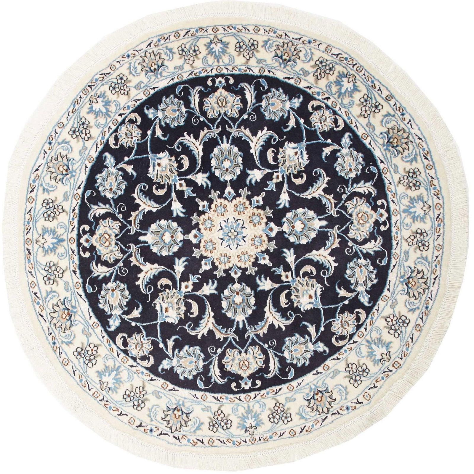 Persischer Nain Teppich 148 x 145 cm, florales Design, handgeknüpft