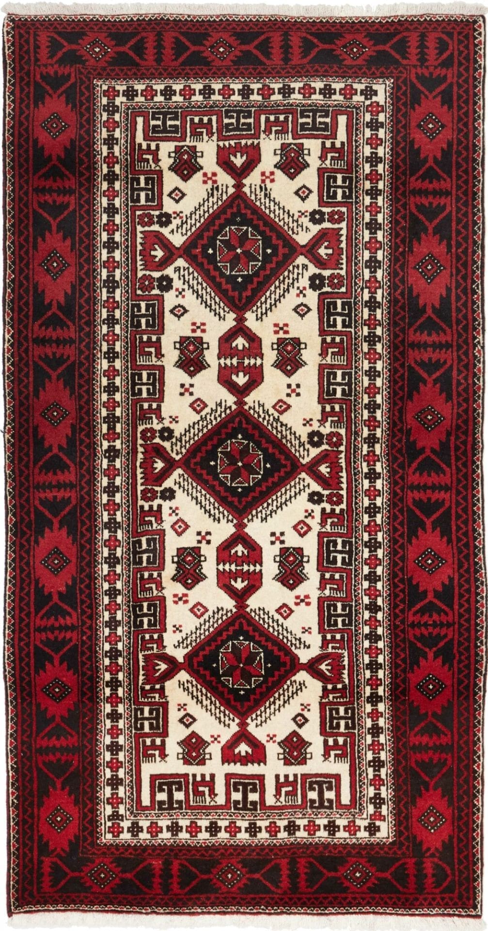 Persischer Teppich 99 x 183cm aus Schurwolle, handgeknüpft