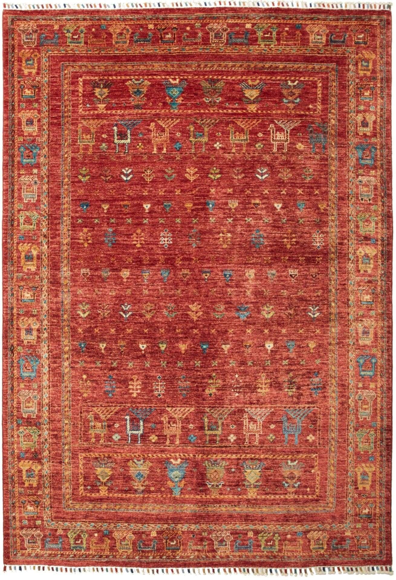 Samarkand Teppich 149 x 210 cm, handgeknüpft, Schurwolle, bunt
