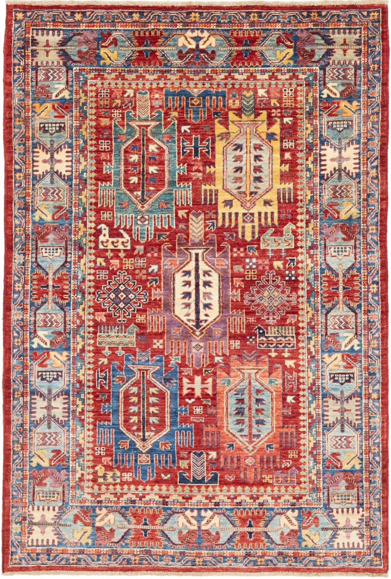 Samarkand Tribal Teppich 123 x 180cm, handgeknüpft, Schurwolle