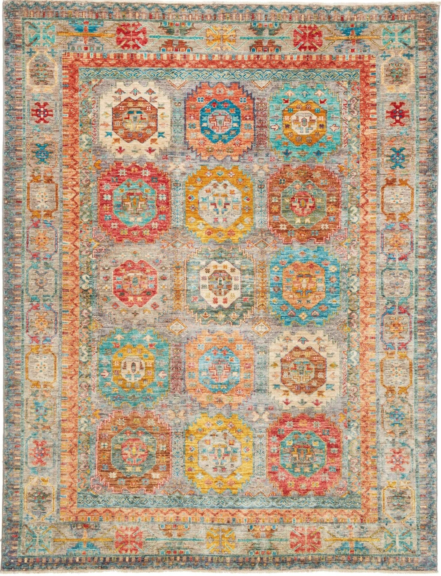 Samarkand Tribal Teppich 176 x 229cm, handgeknüpft, Wolle, bunt