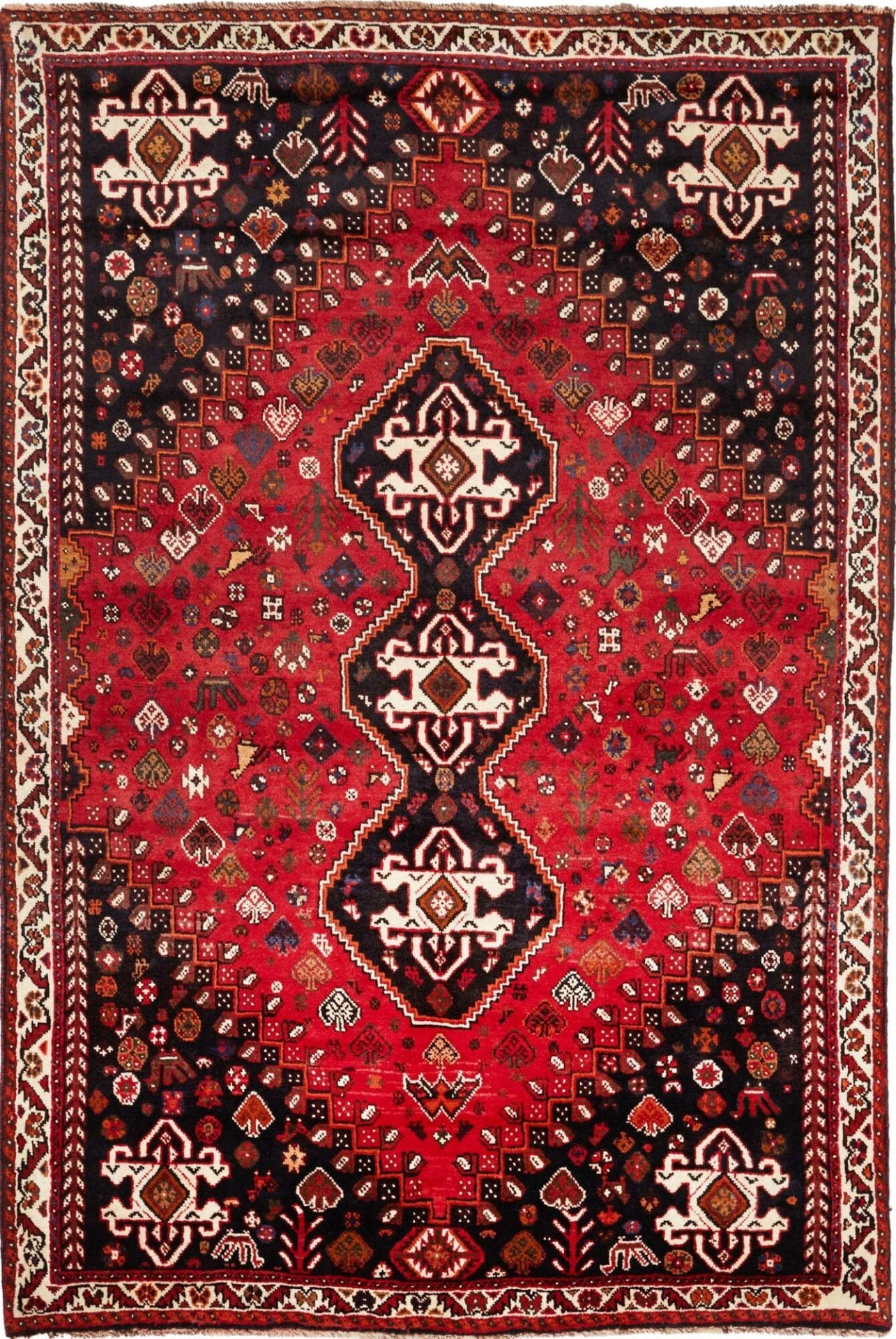 Shiraz Orientteppich 178 x 262cm, geometrisches Muster, handgeknüpft