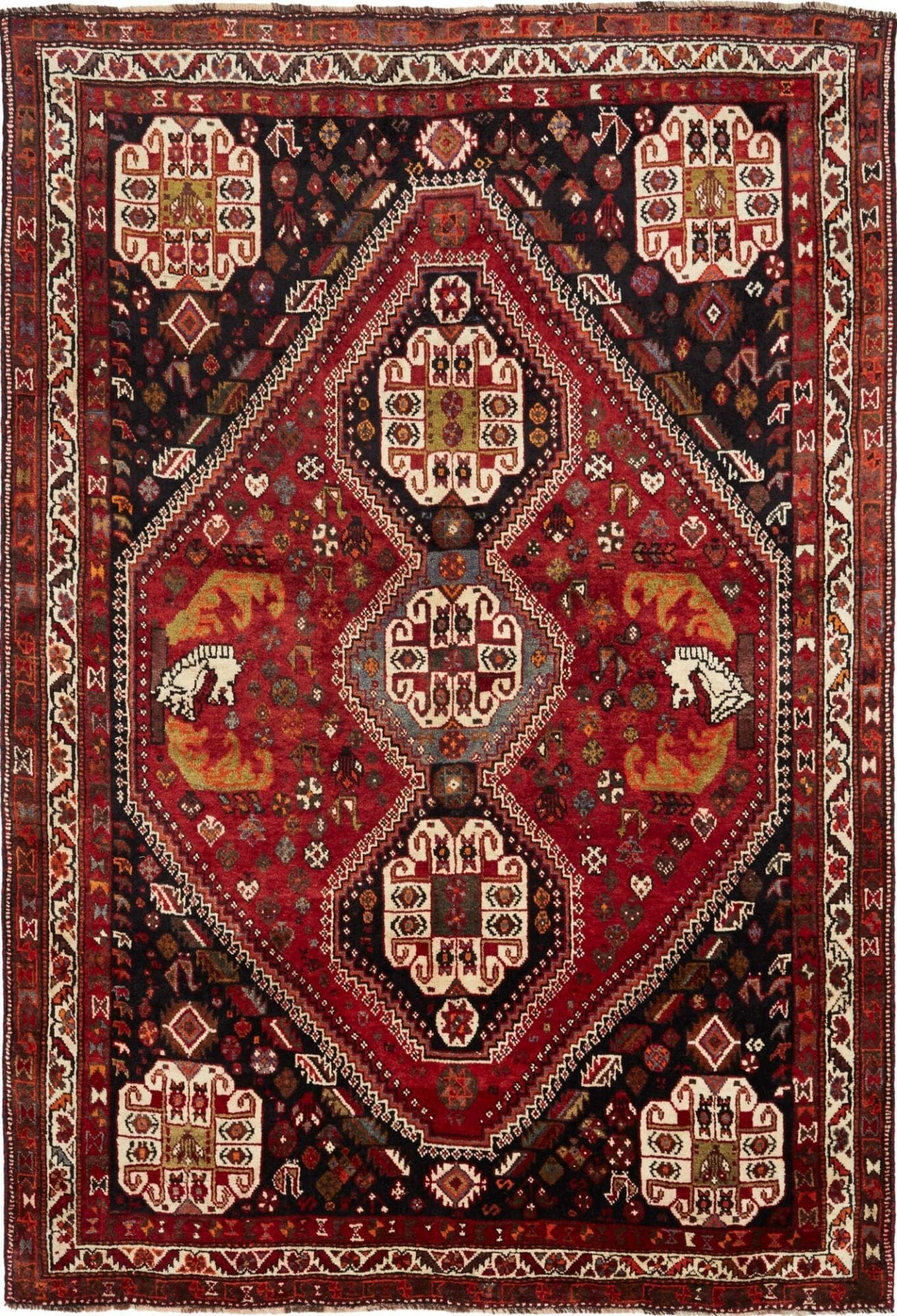Shiraz Orientteppich 185 x 270cm, Wolle, geometrische Muster, handgeknüpft
