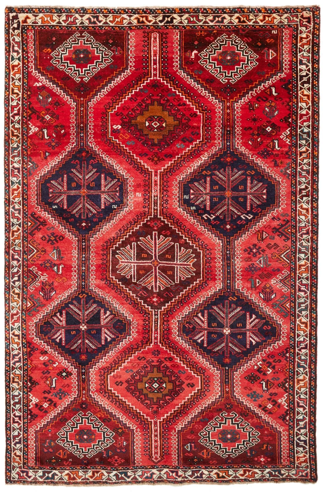 Shiraz Teppich 160 x 240cm, handgeknüpft, Wolle, geometrische Muster