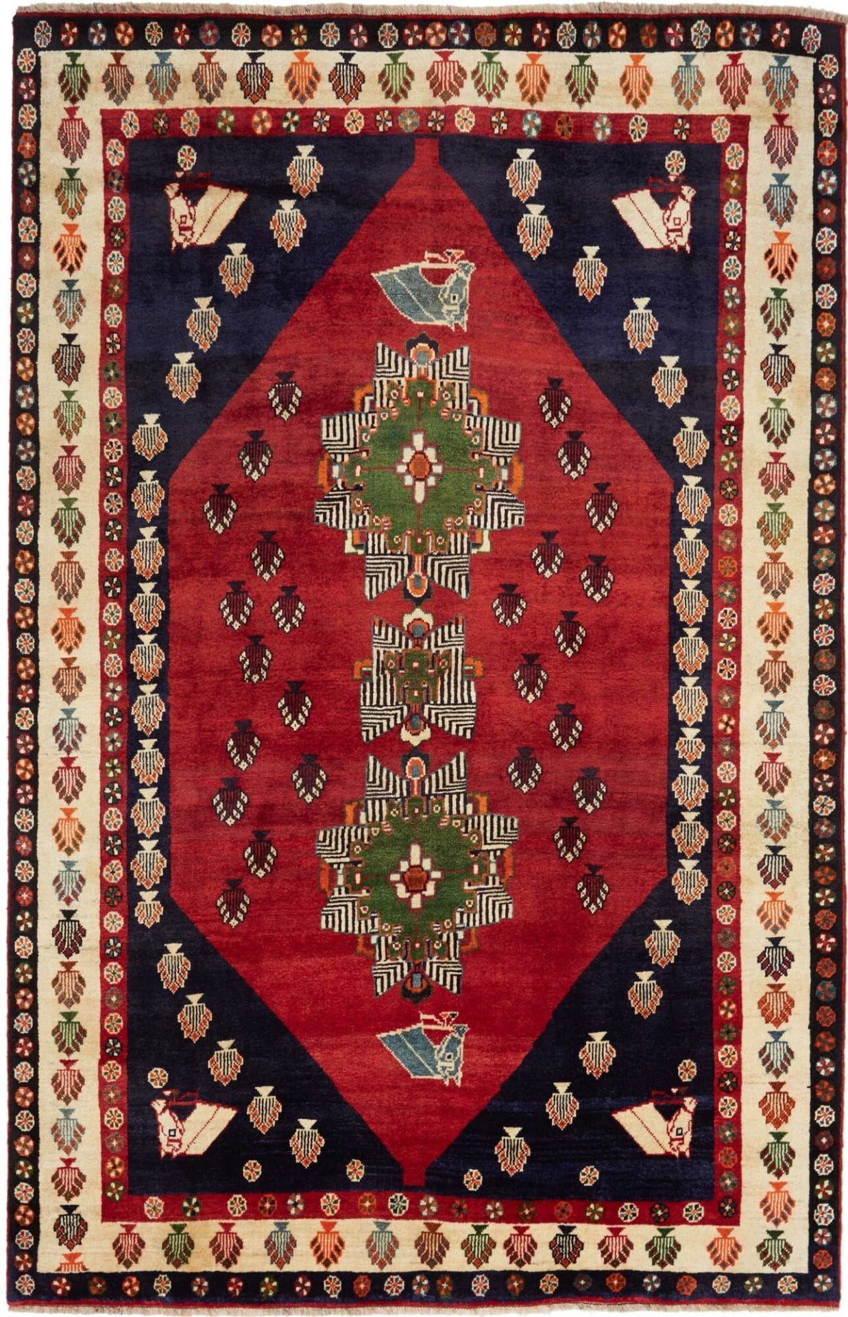 Shiraz Teppich 163 x 245 cm in Wolle, geometrisches Muster, handgeknüpft