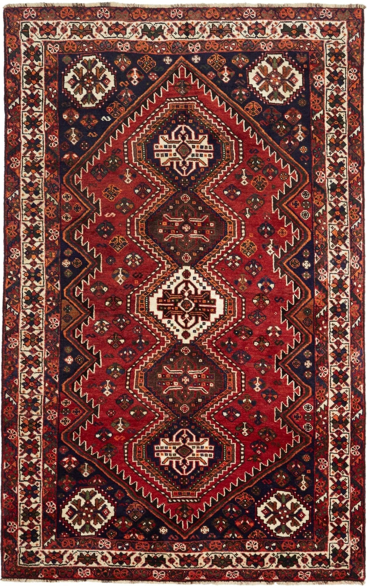 Shiraz Teppich 163 x 258 cm, Wolle, geometrisches Muster, handgeknüpft