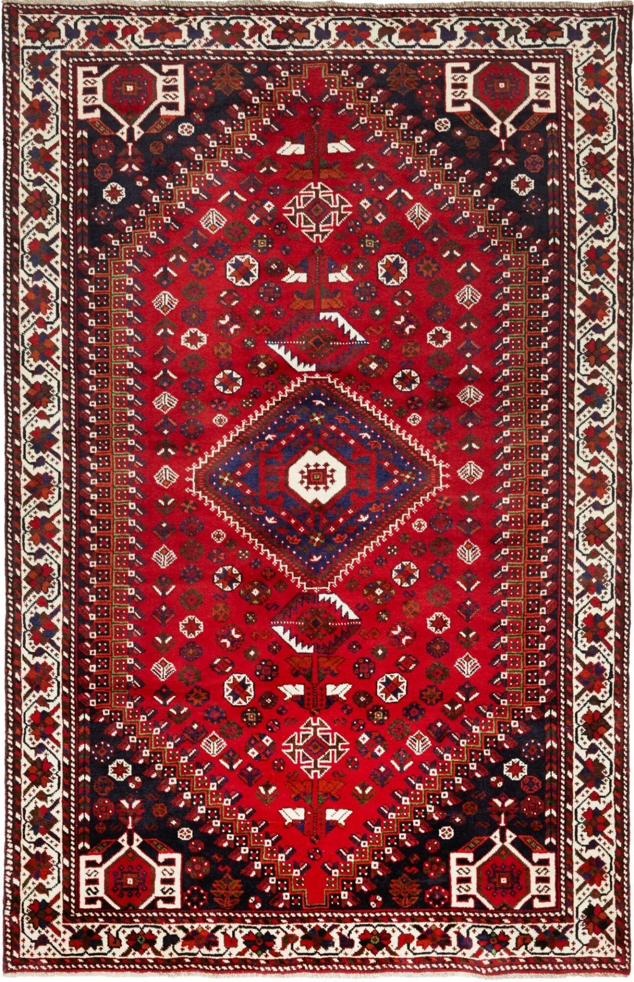 Shiraz Teppich 165 x 252cm, handgeknüpft, Wolle, geometrisches Muster