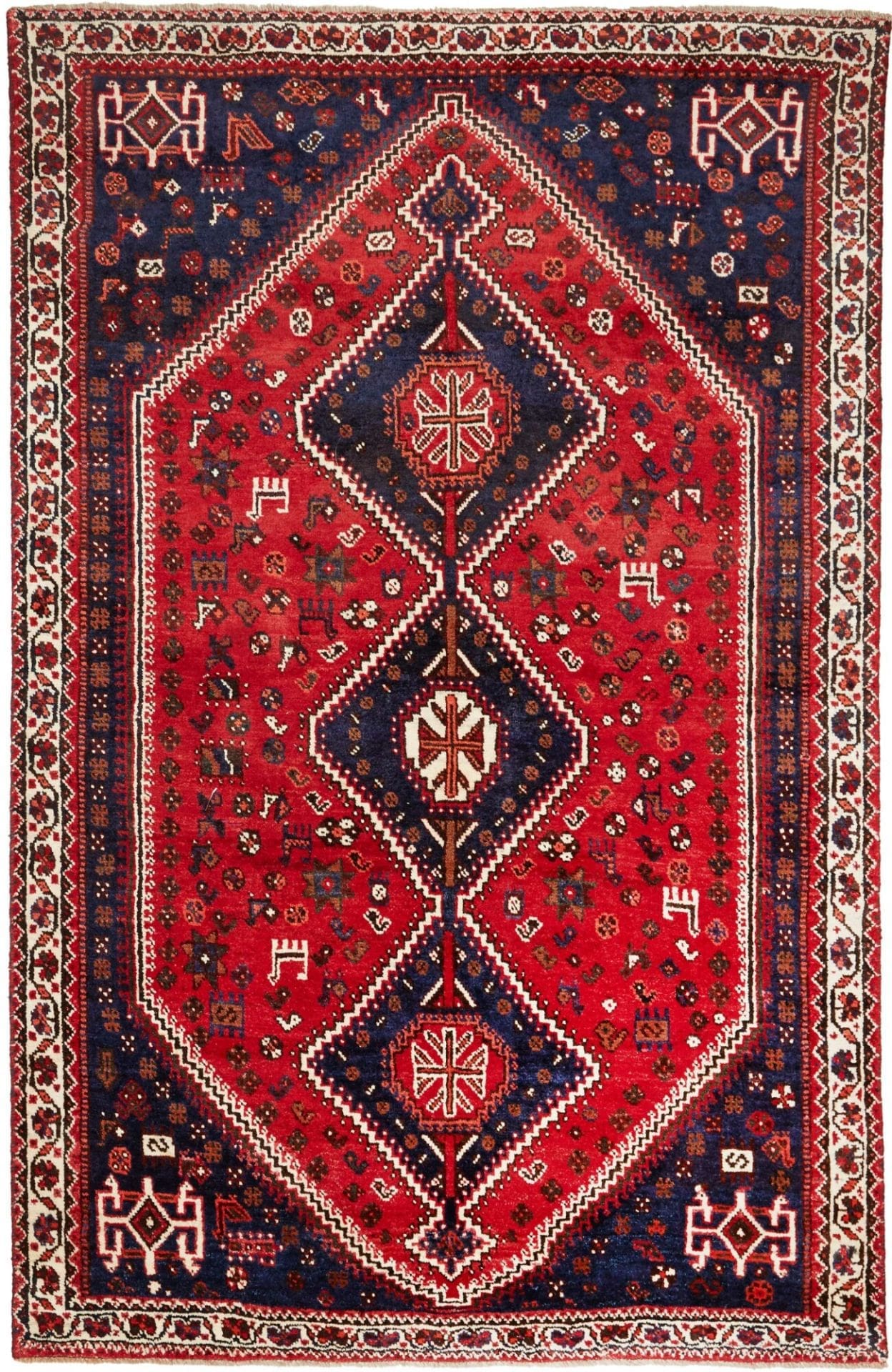 Shiraz Teppich 167 x 252 cm, handgeknüpft, Wolle, geometrische Muster
