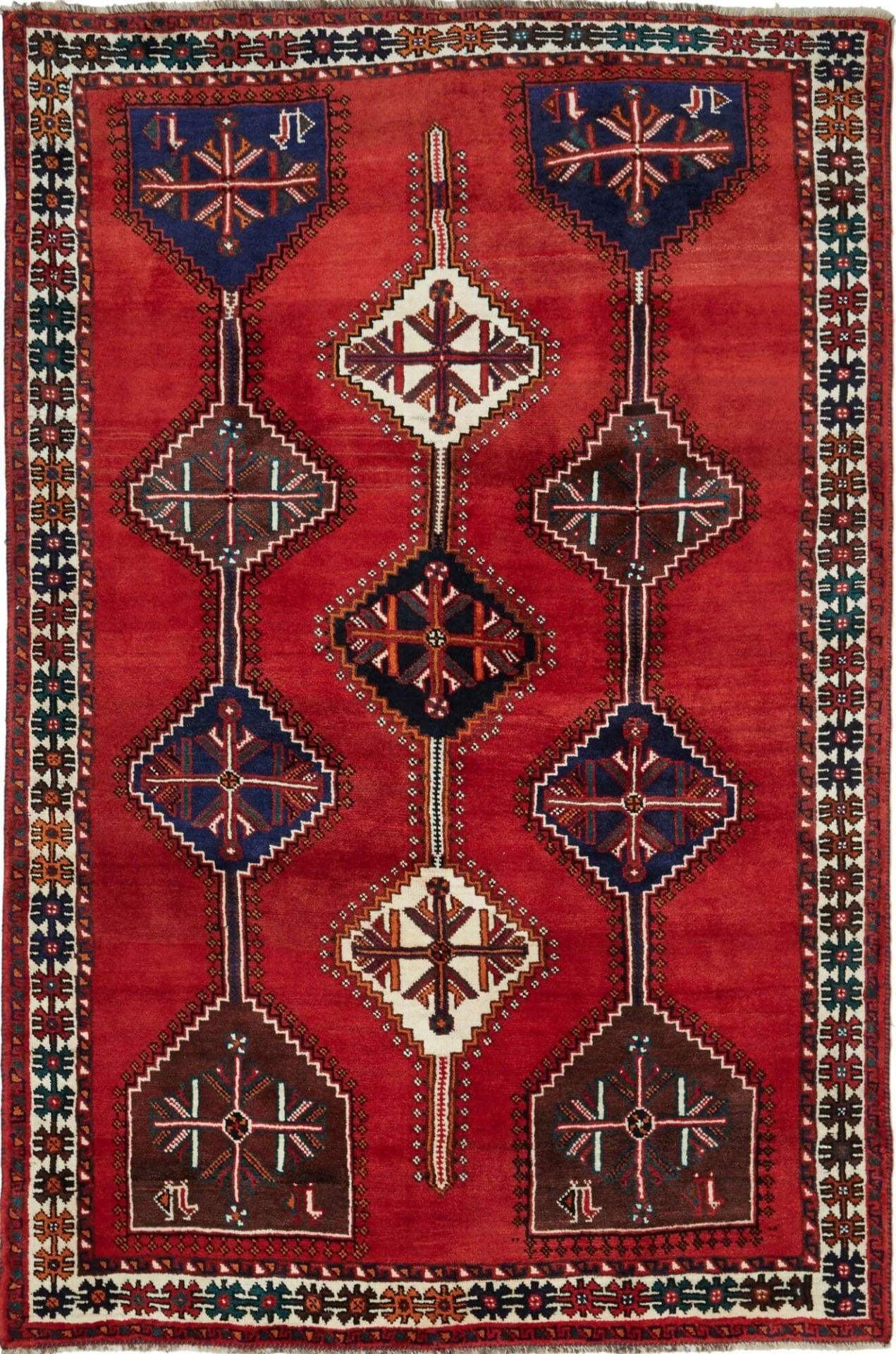 Shiraz Teppich 168 x 252cm, handgeknüpft, Wolle auf Wolle, geometrisch