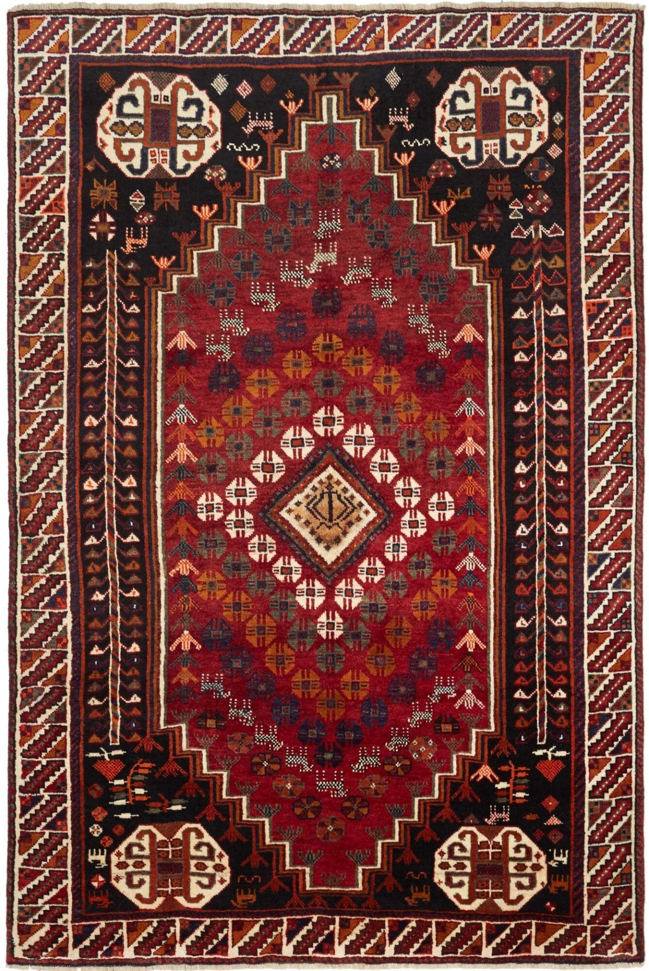 Shiraz Teppich 173 x 255cm, geometrisches Muster, handgeknüpft