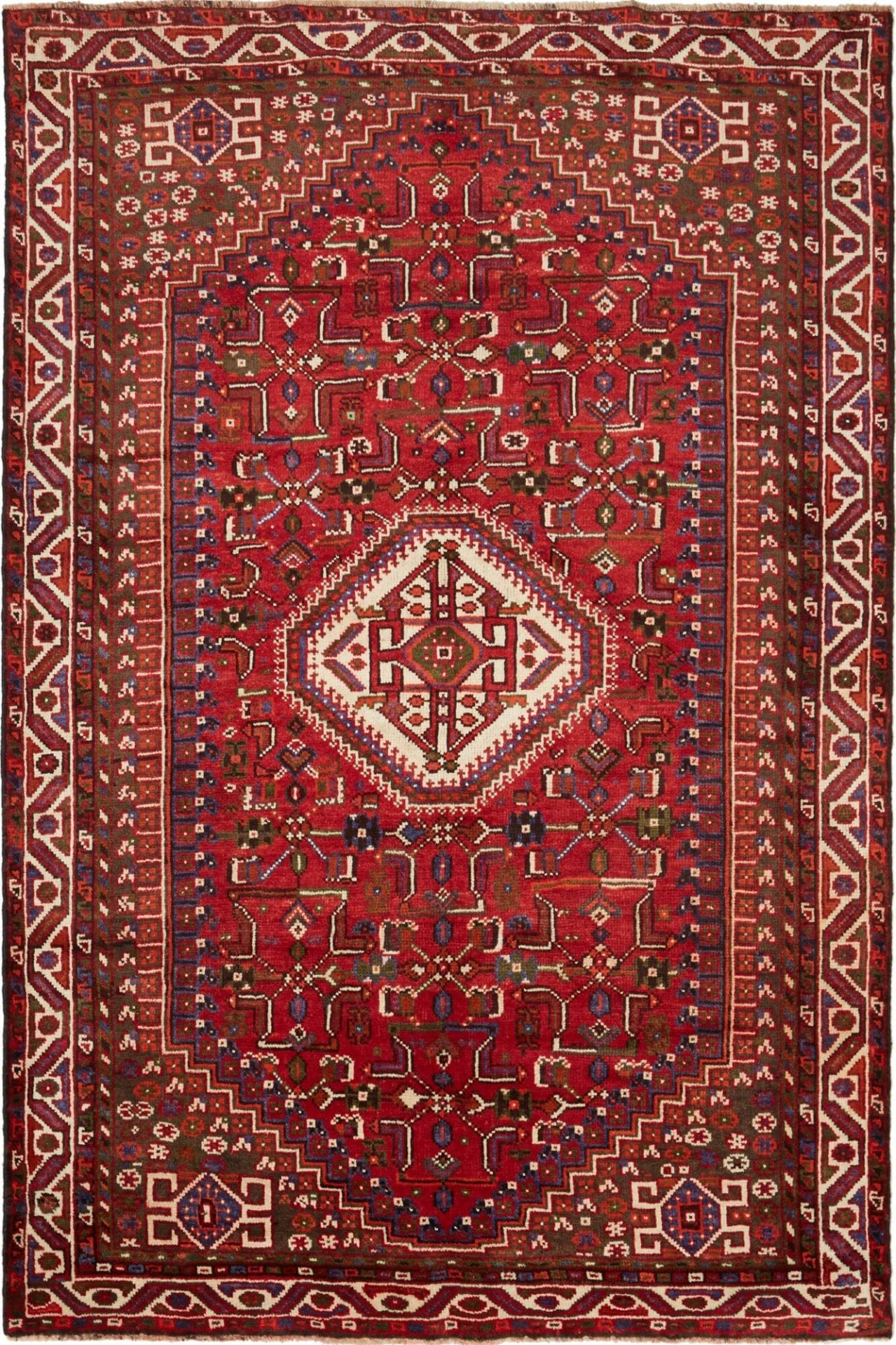 Shiraz Teppich 173 x 258 cm, Wolle, geometrisches Muster, handgeknüpft