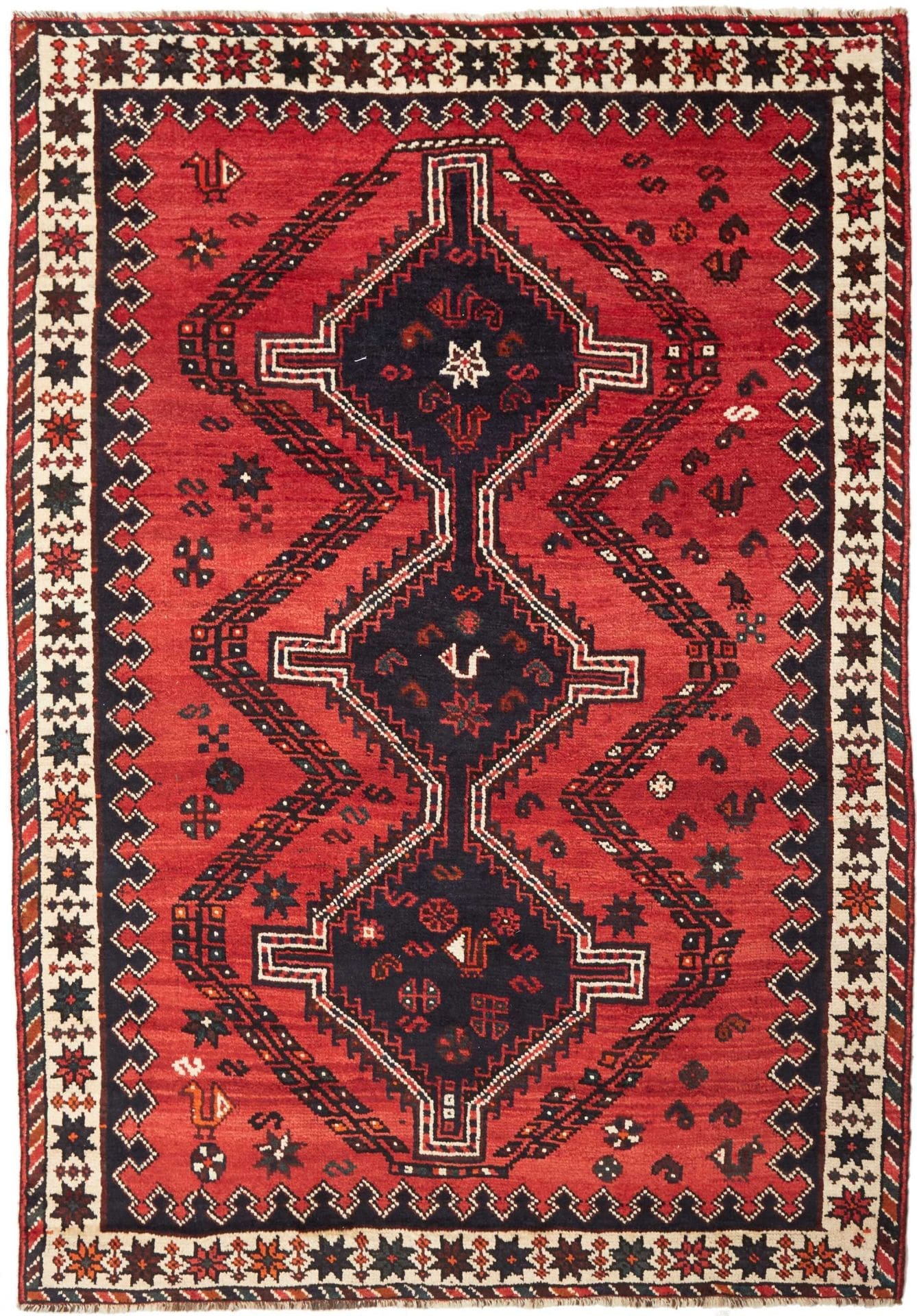 Shiraz Teppich 178 x 252cm, Wolle, geometrisches Muster, handgeknüpft