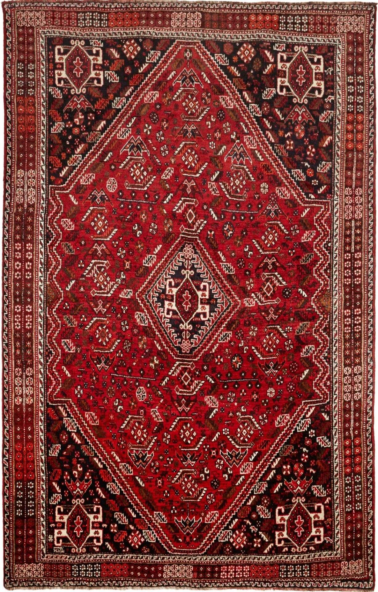 Shiraz Teppich 181 x 280 cm, geometrisches Muster, handgeknüpft