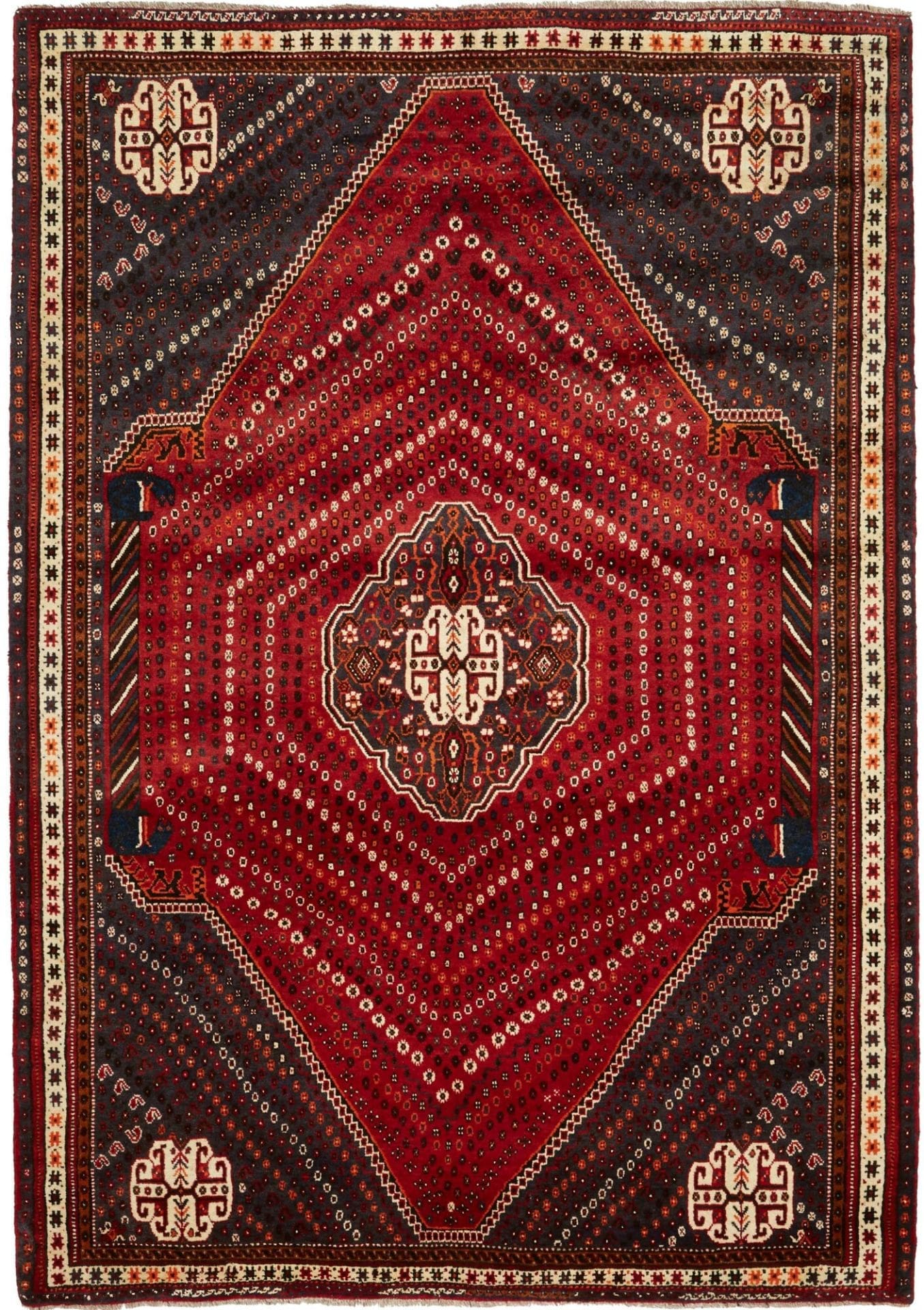 Shiraz Teppich 183 x 260cm, handgeknüpft, Schurwolle, geometrisch