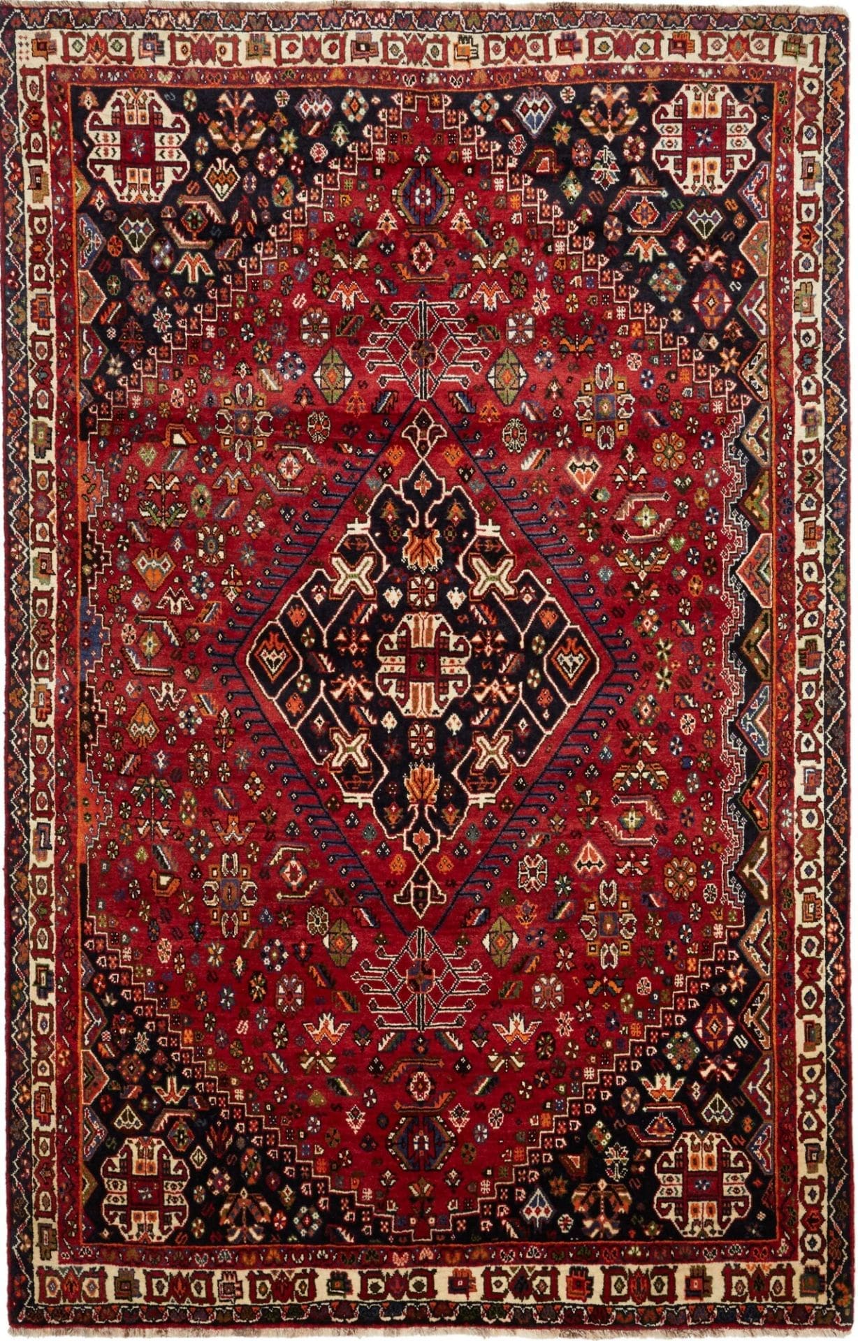 Shiraz Teppich 183 x 283 cm aus Schurwolle, geometrisches Muster, handgeknüpft